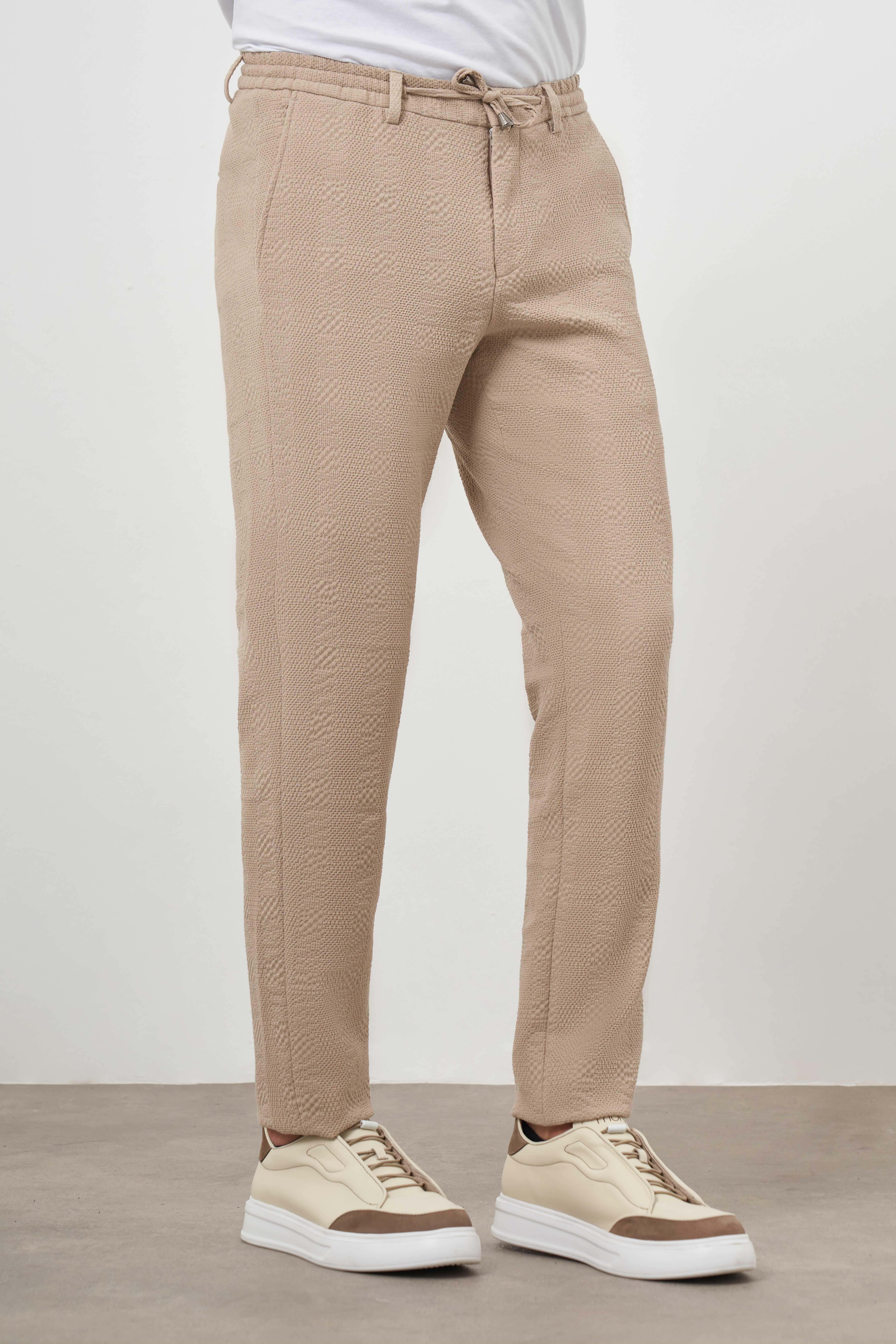 Morven Erkek Bej Poliviskon Trend İpli Jogger Slim Fit Spor Pantolon
