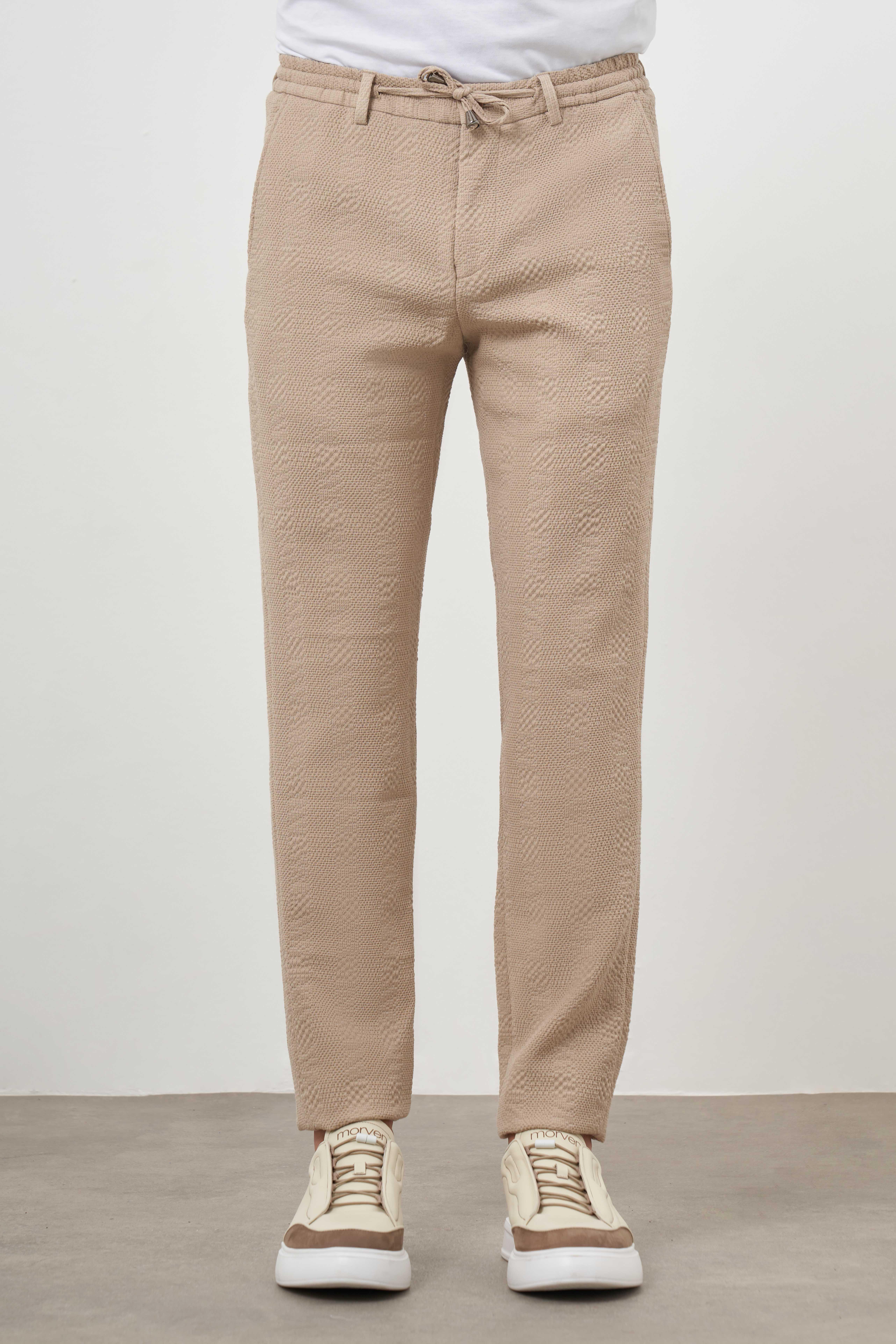 Morven Erkek Bej Poliviskon Trend İpli Jogger Slim Fit Spor Pantolon