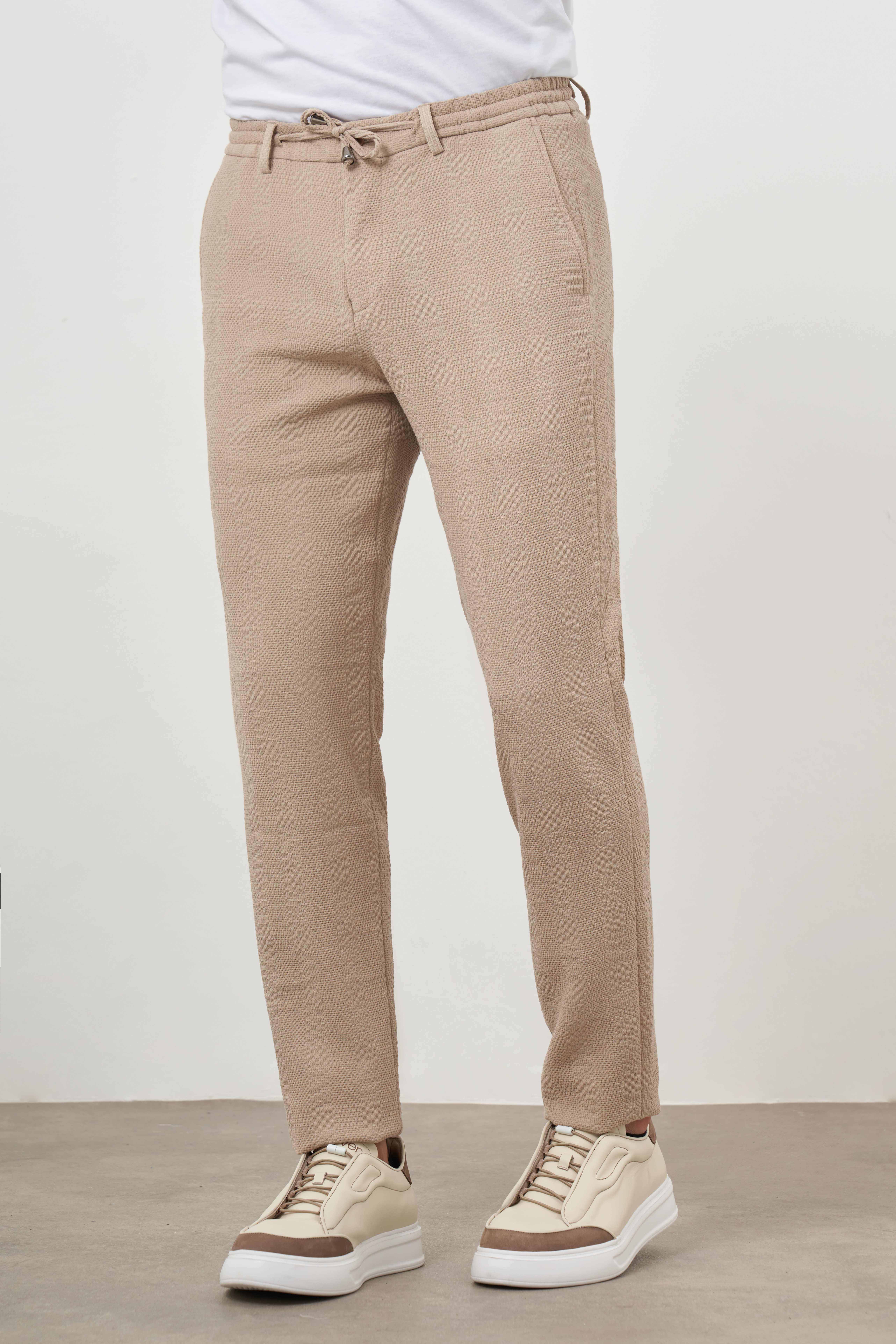 Morven Erkek Bej Poliviskon Trend İpli Jogger Slim Fit Spor Pantolon