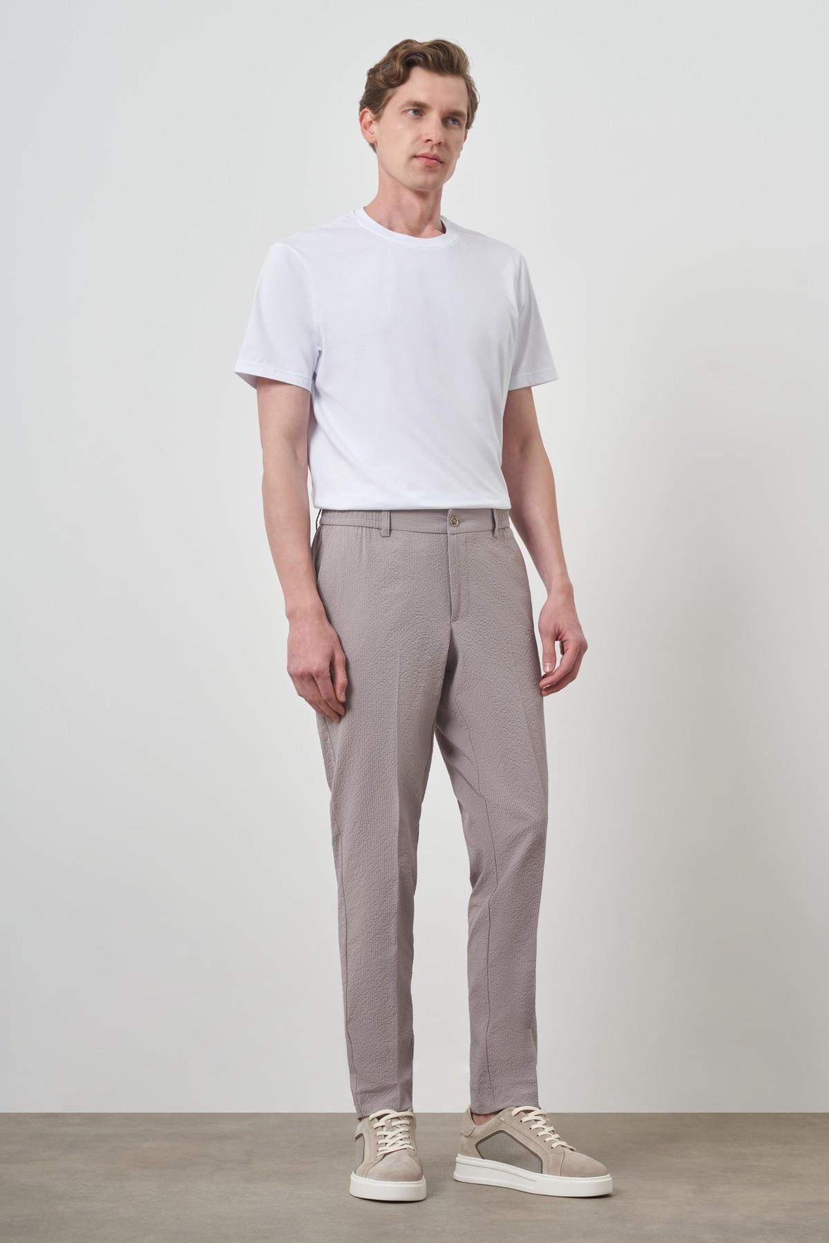 Morven Erkek Bej Polyester Lastikli Trend Slim Fit Pantolon