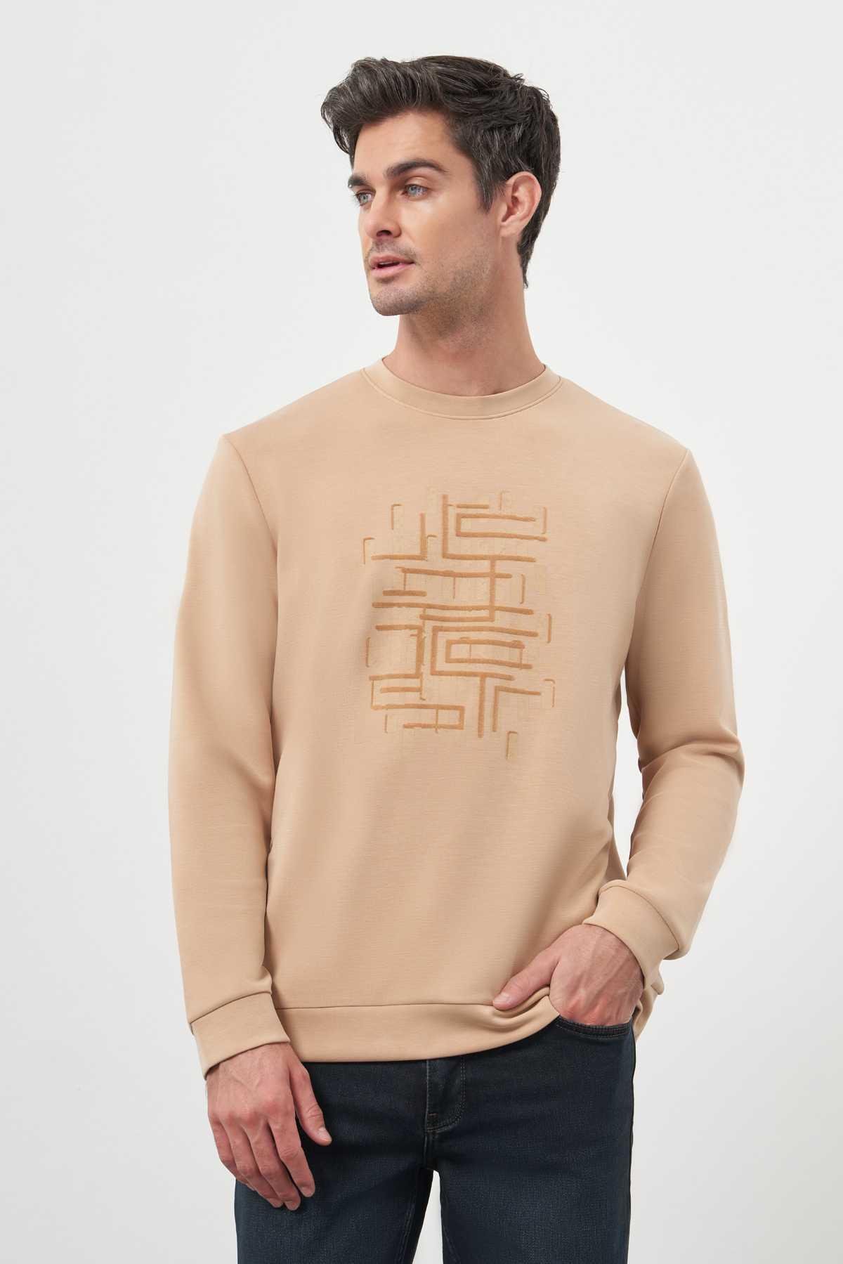 Morven Erkek Bej Trend Bisiklet Yaka Sweat-Shirt