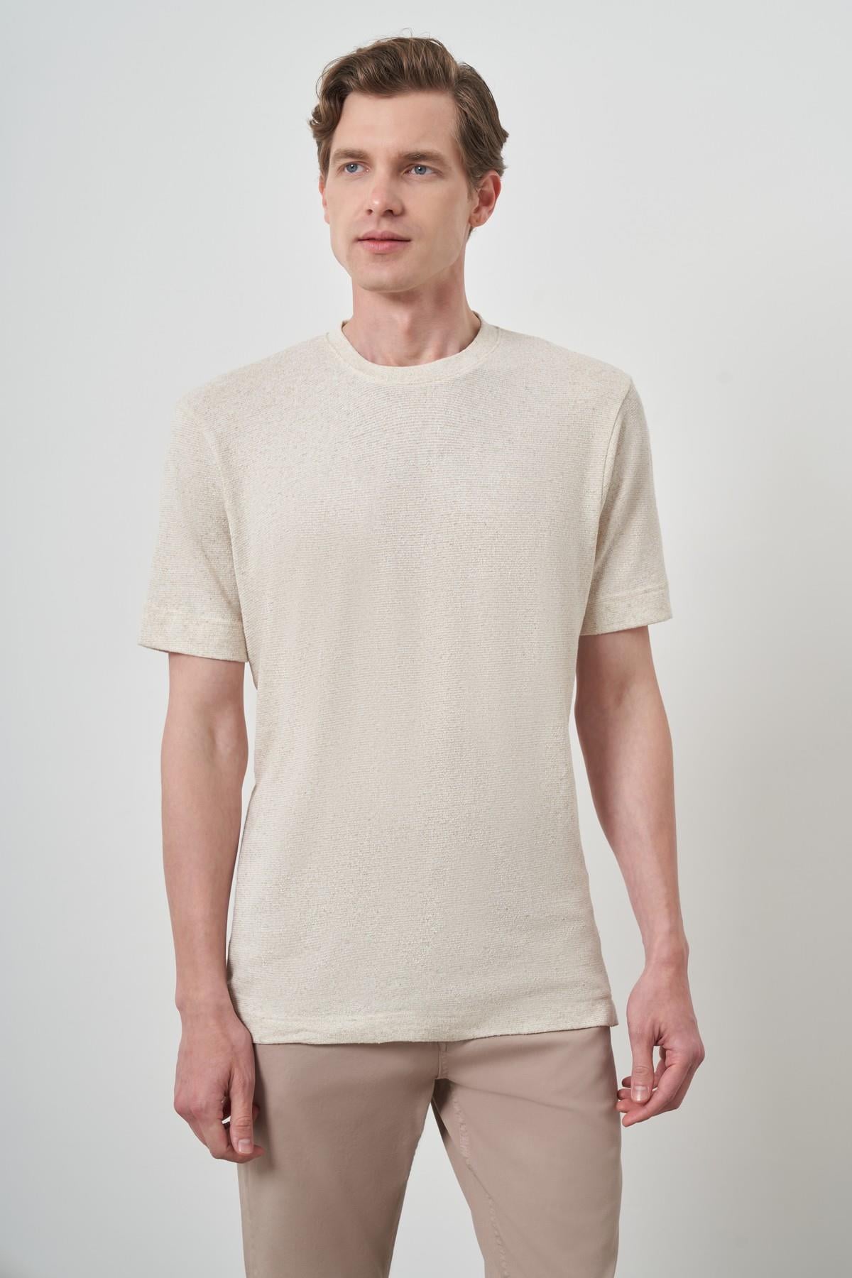 Morven Erkek Bej Trend Bisiklet Yaka T-Shirt
