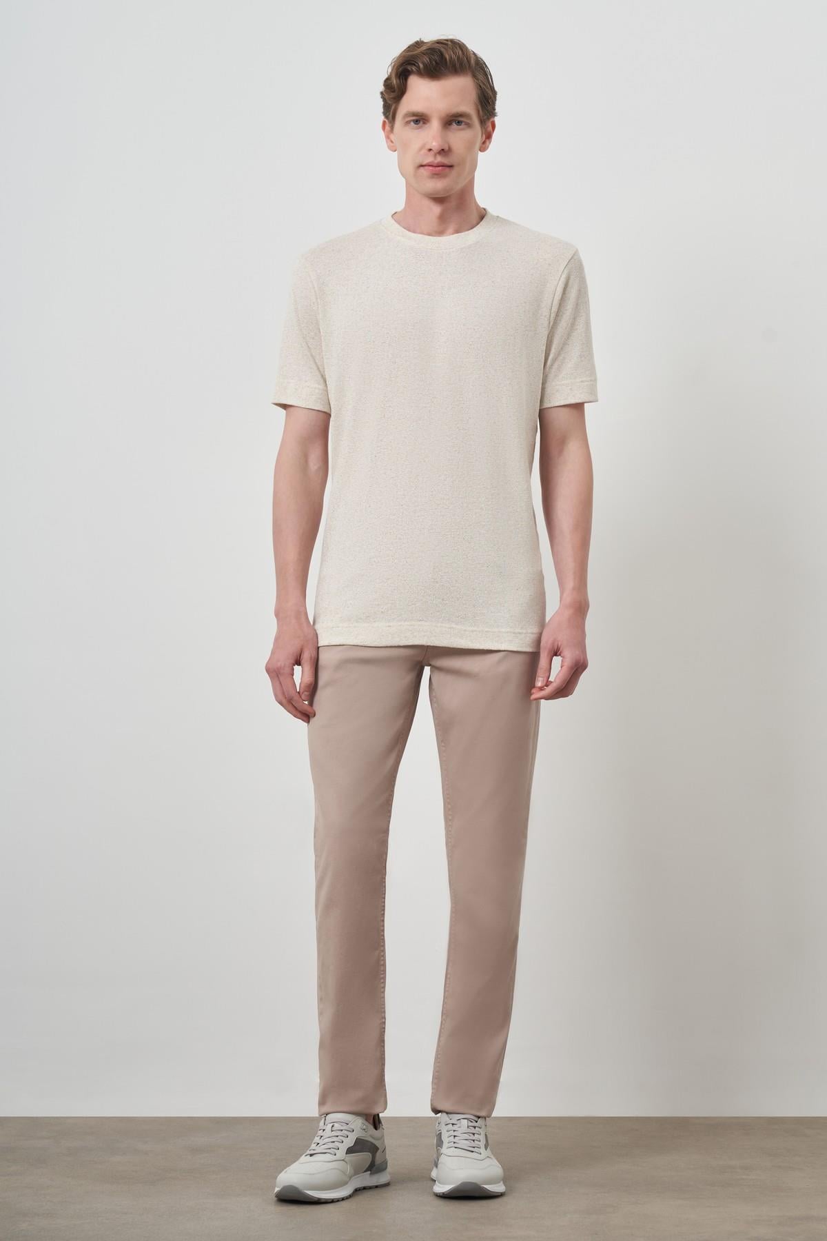 Morven Erkek Bej Trend Bisiklet Yaka T-Shirt