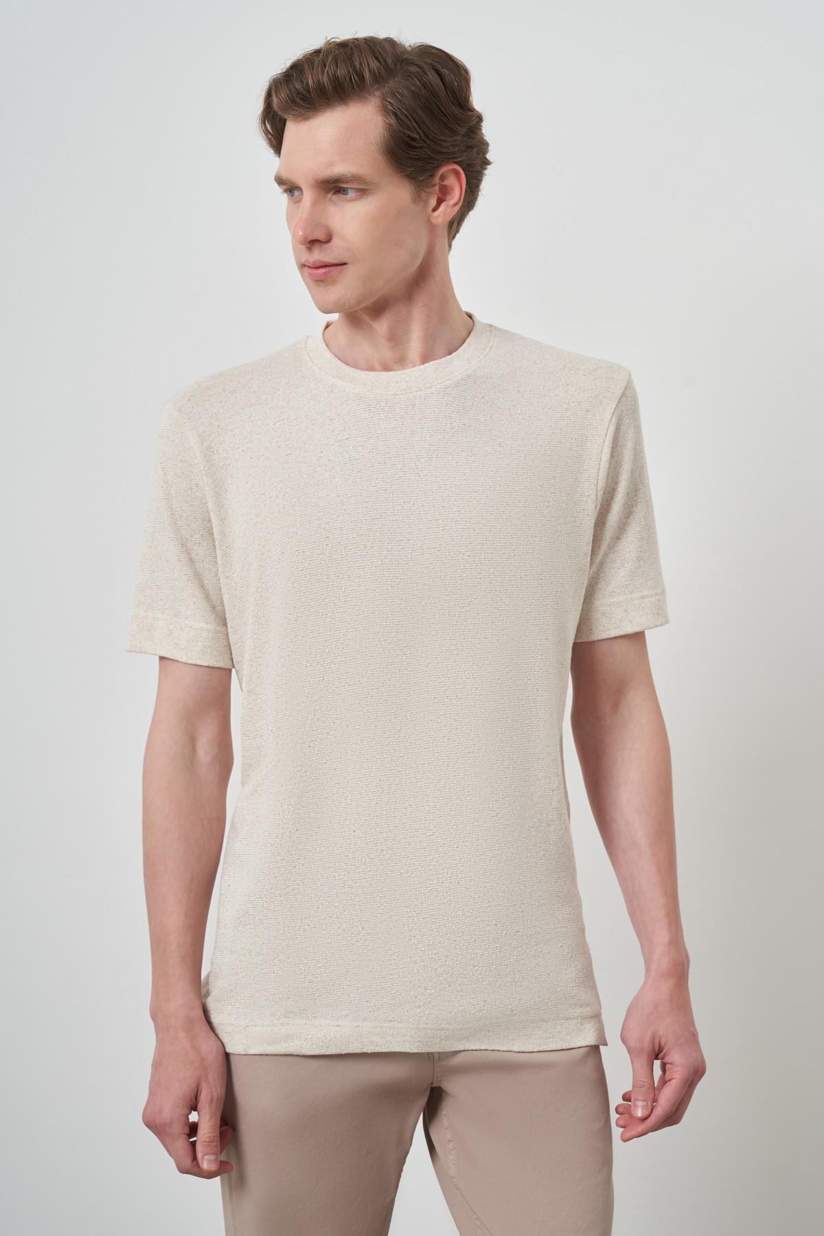Morven Erkek Bej Trend Bisiklet Yaka T-Shirt
