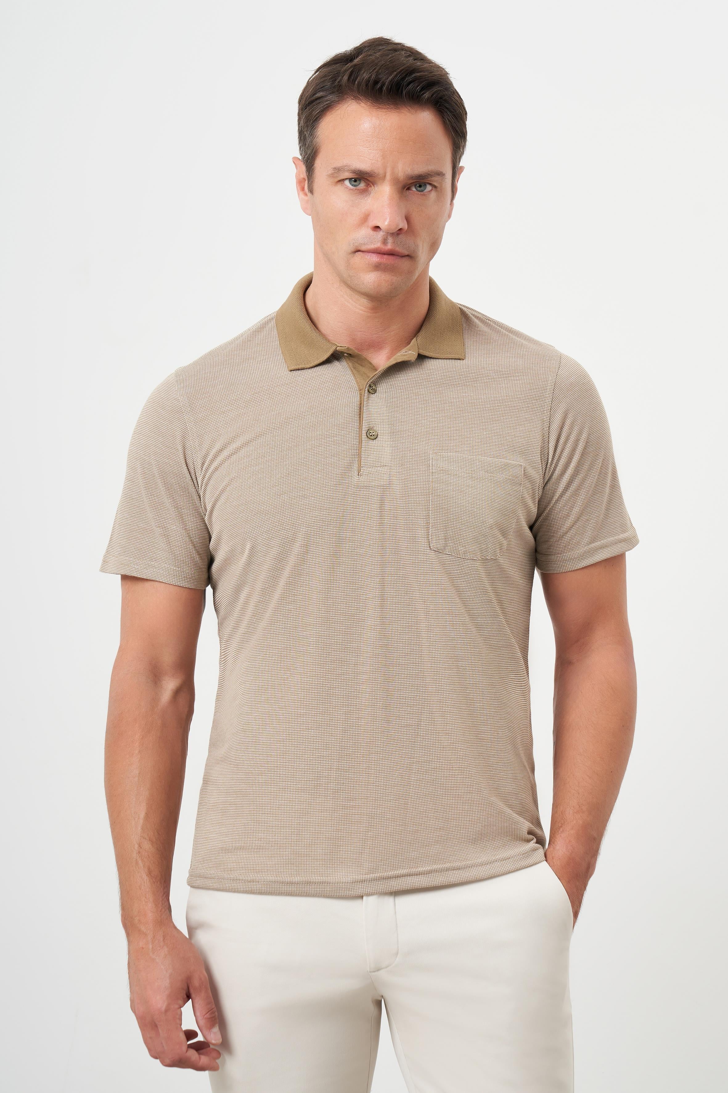 Morven Erkek Bej Trend Cepli Polo Yaka T-Shirt