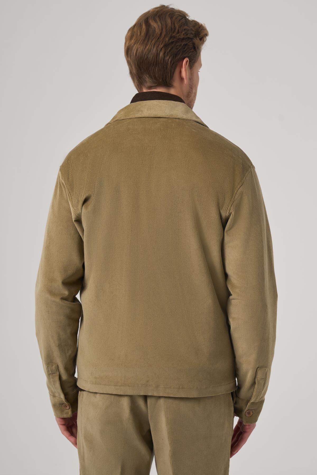 Morven Erkek Bej Trend Çift Cepli Kadife Gömlek Ceket