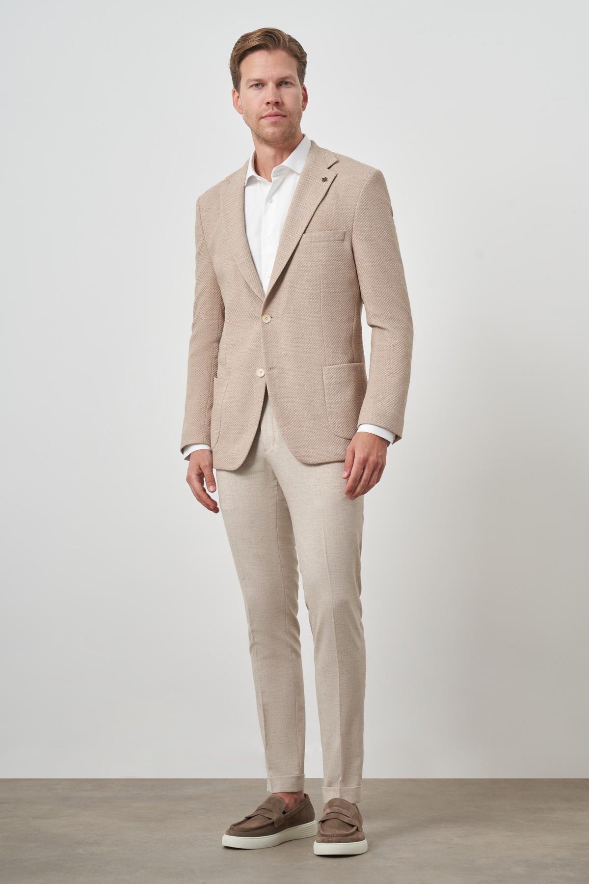 Morven Erkek Bej Trend Dynamic Fit  Mono Yaka Ceket