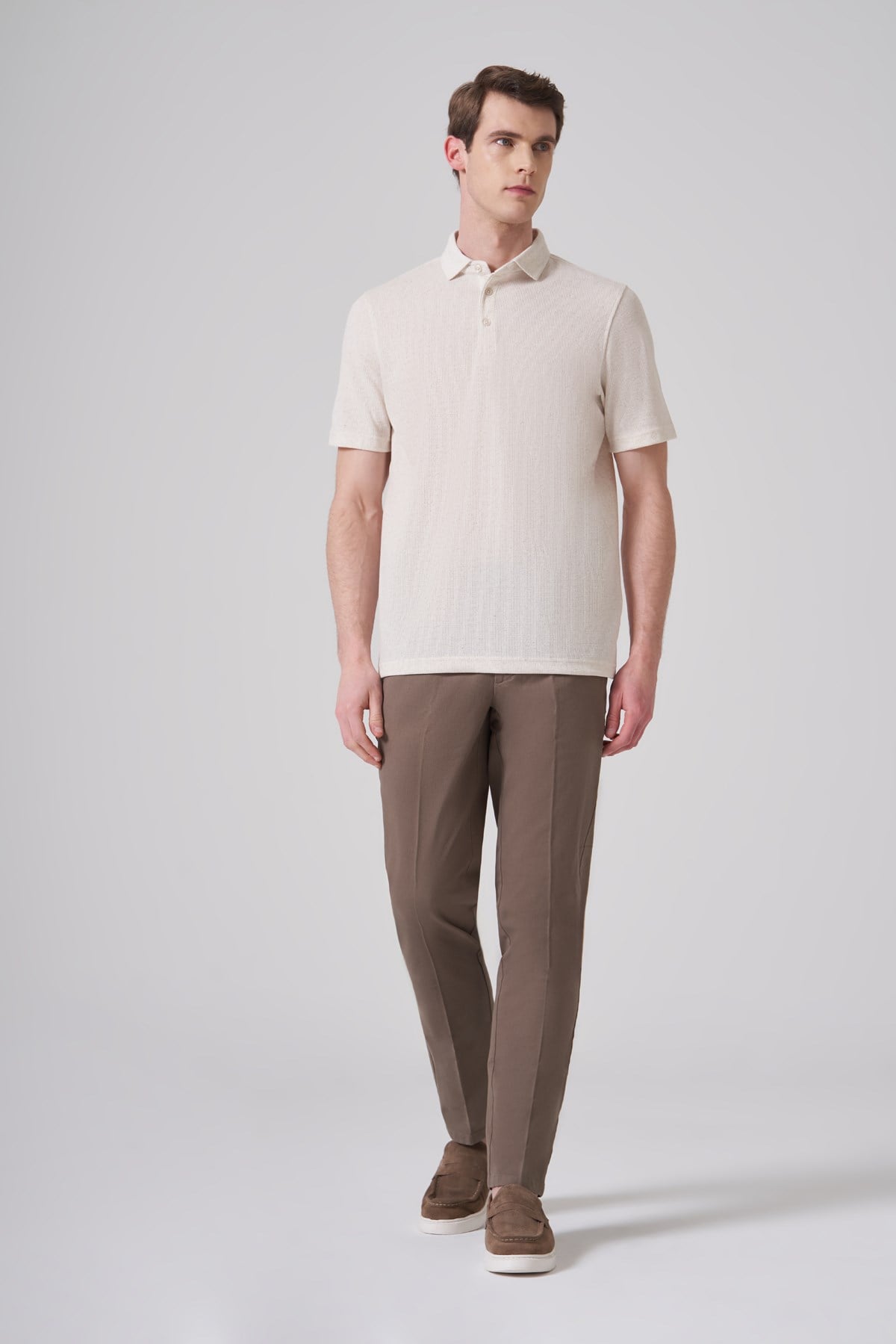 Morven Erkek Bej Trend Örme Keten Dinamik Fit Polo Yaka T-shirt