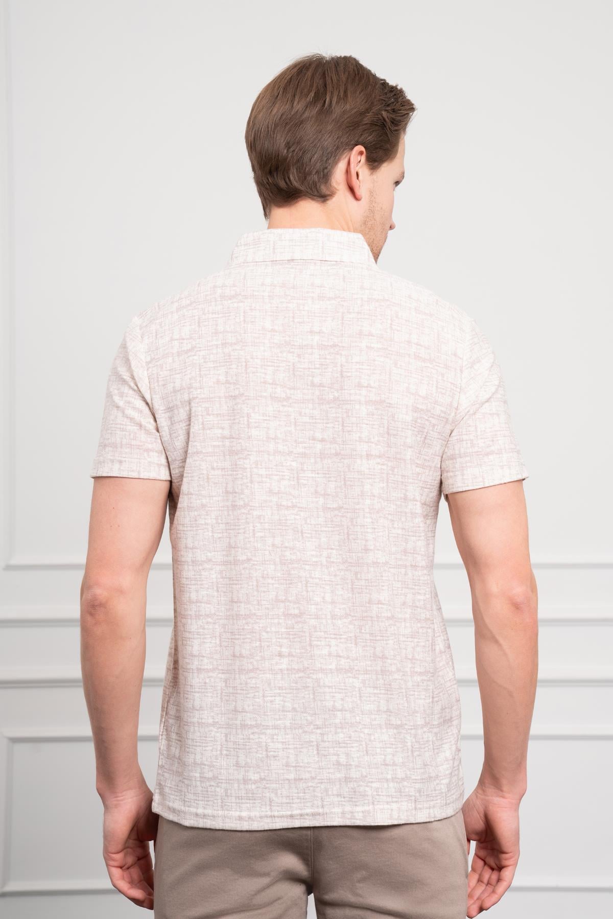 Morven Erkek Bej Trend Polo Yaka Desenli Dynamic Fit Rahat Kesim T-Shirt