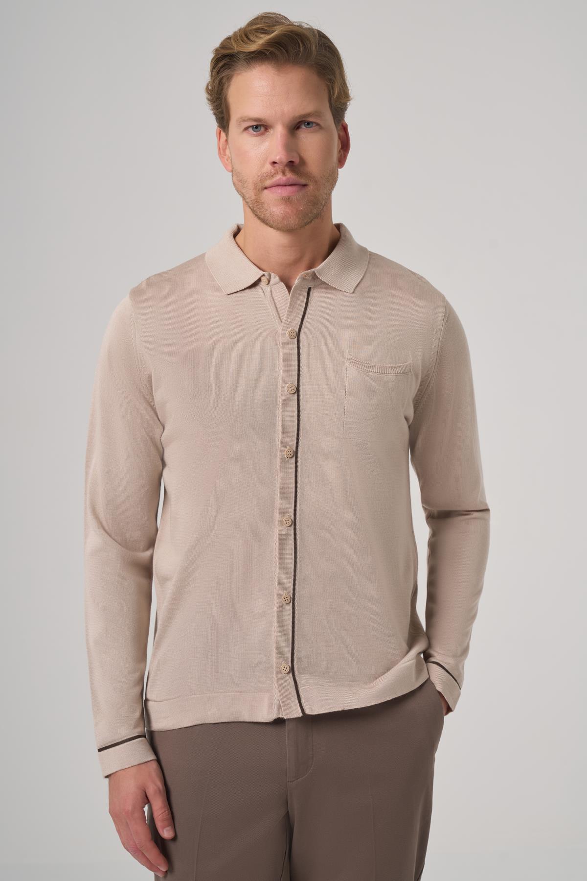 Morven Erkek Bej Trend Polo Yaka Gömlek Triko