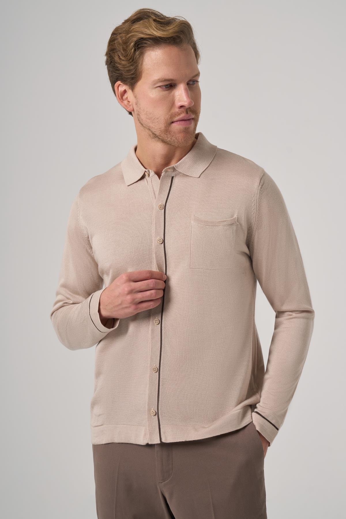 Morven Erkek Bej Trend Polo Yaka Gömlek Triko