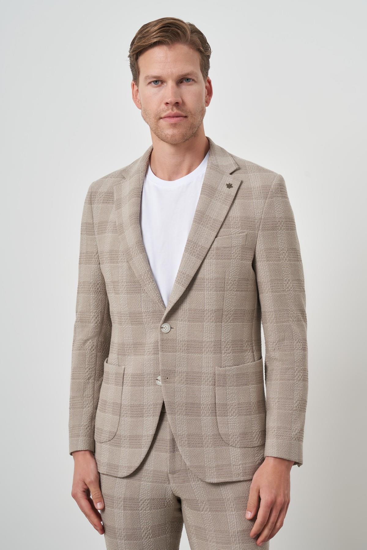 Morven Erkek Bej Trend Slim Fit Mono Yaka Takım Elbise