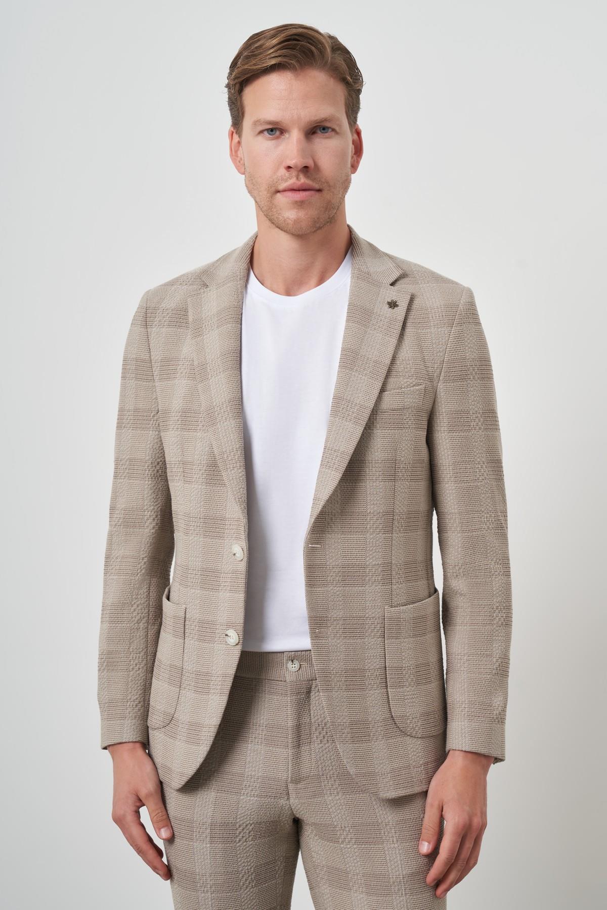 Morven Erkek Bej Trend Slim Fit Mono Yaka Takım Elbise