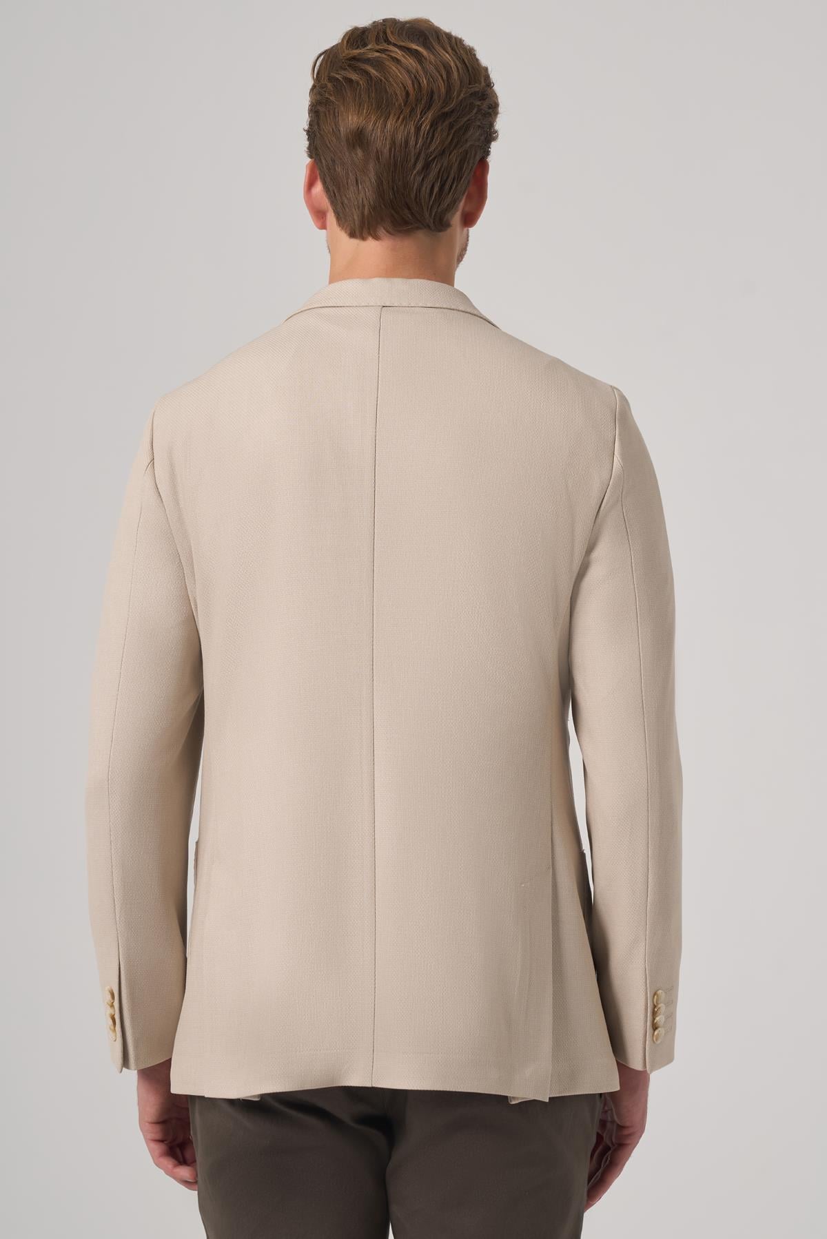 Morven Erkek Bej Trend Slim Fit Mono Yaka Ceket