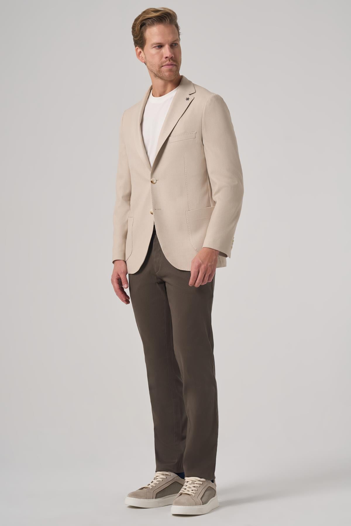 Morven Erkek Bej Trend Slim Fit Mono Yaka Ceket