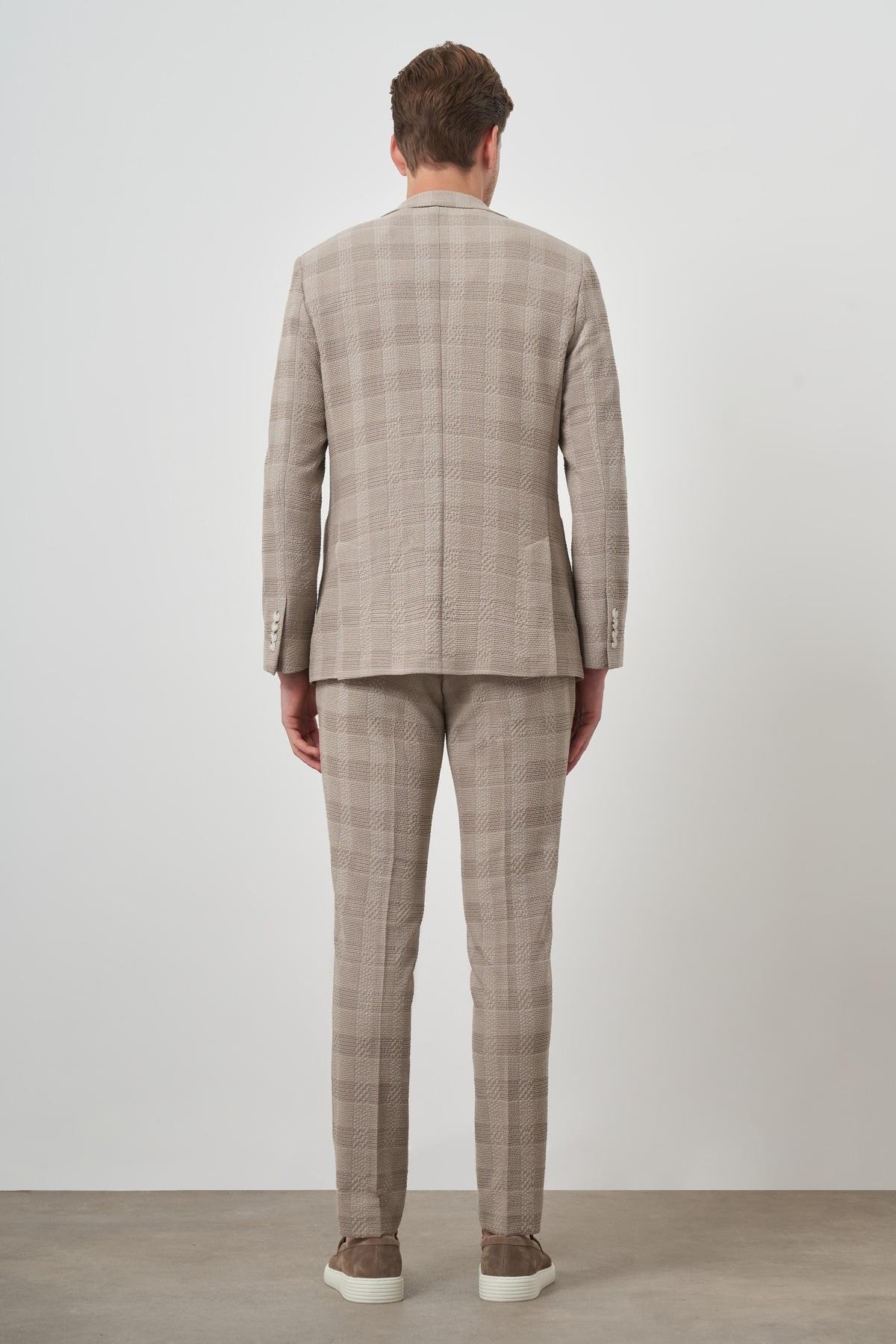 Morven Erkek Bej Trend Slim Fit Mono Yaka Takım Elbise