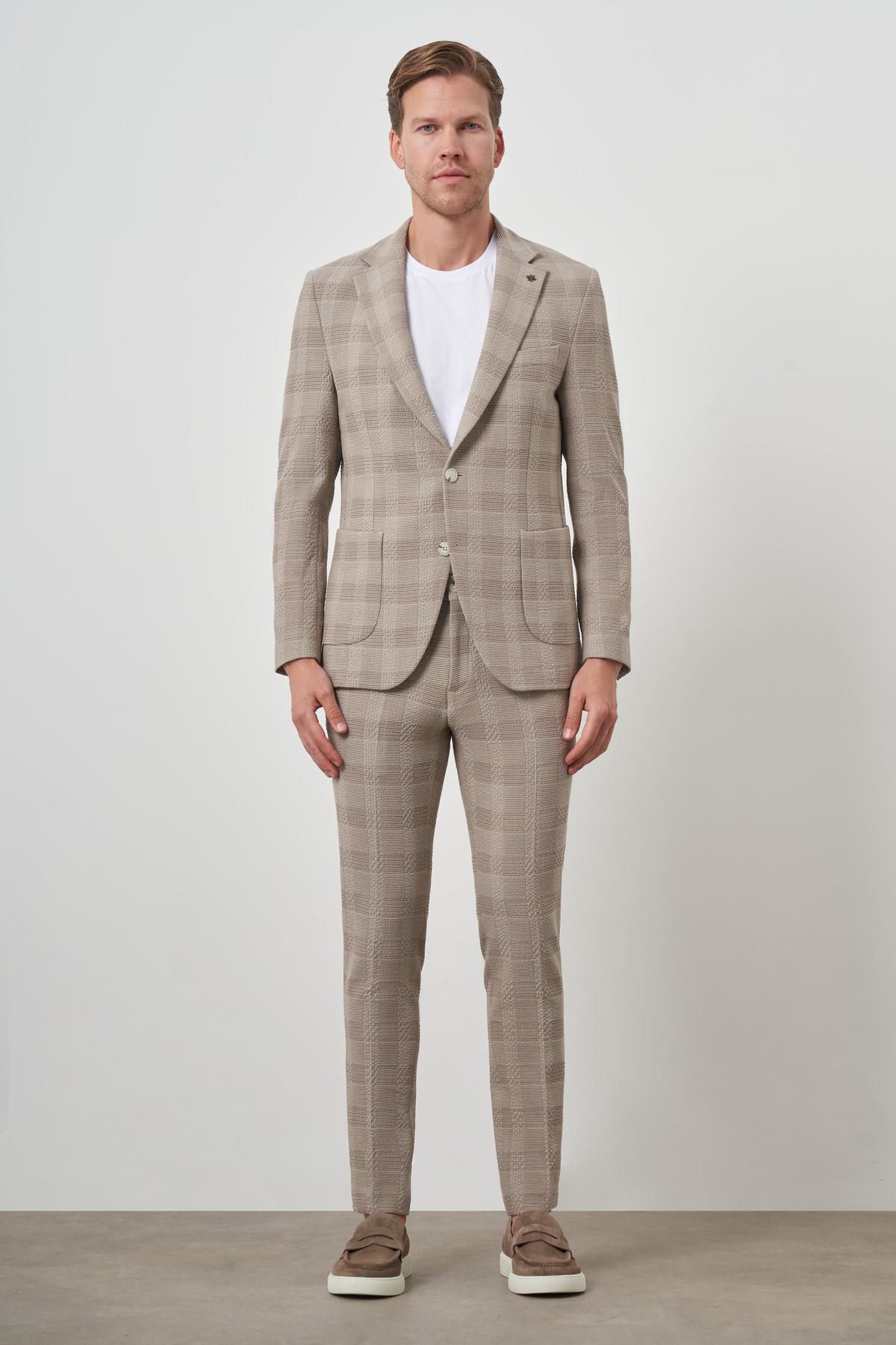 Morven Erkek Bej Trend Slim Fit Mono Yaka Takım Elbise