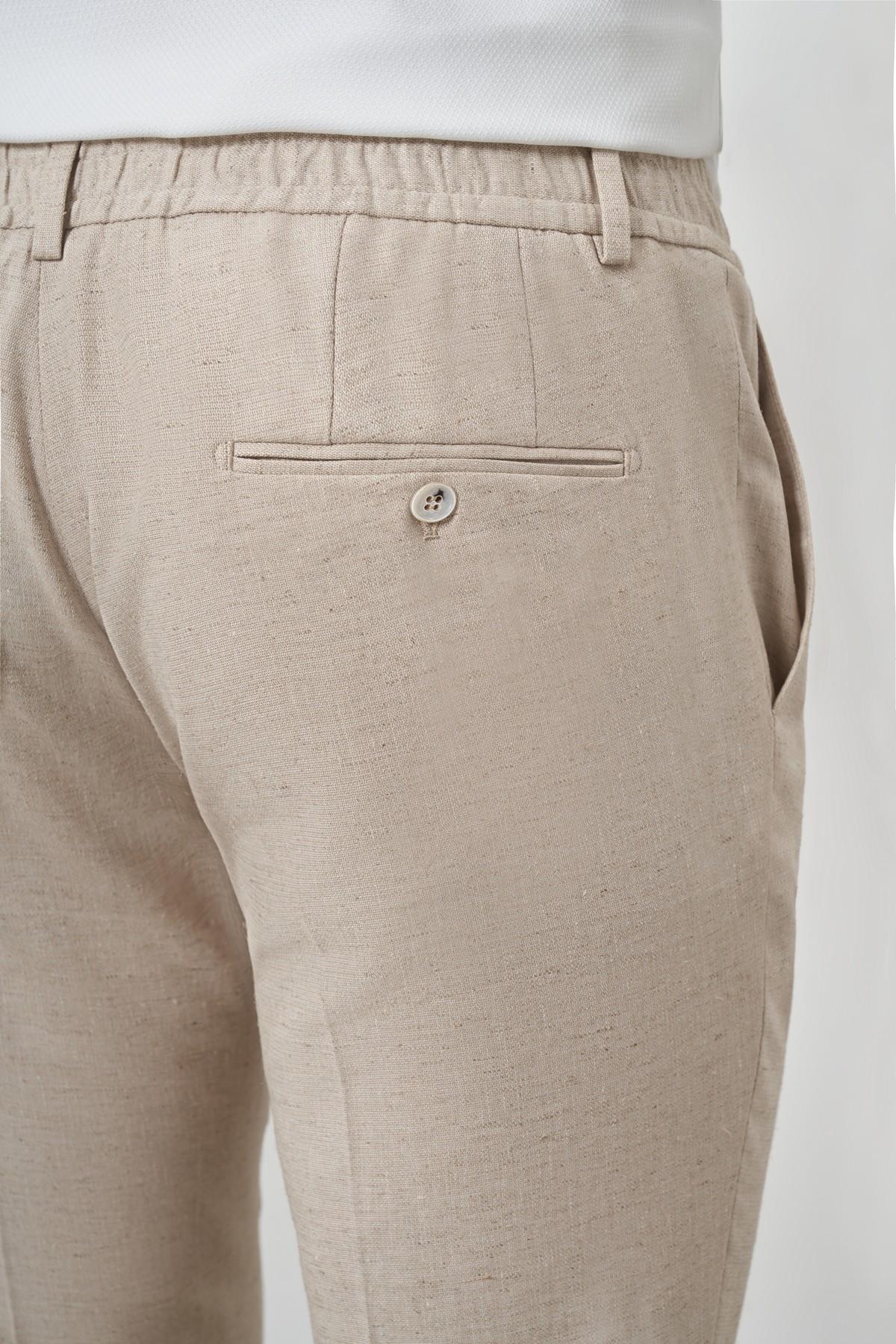 Morven Erkek Bej Trend Tam Lastikli Slim Fit Pantolon