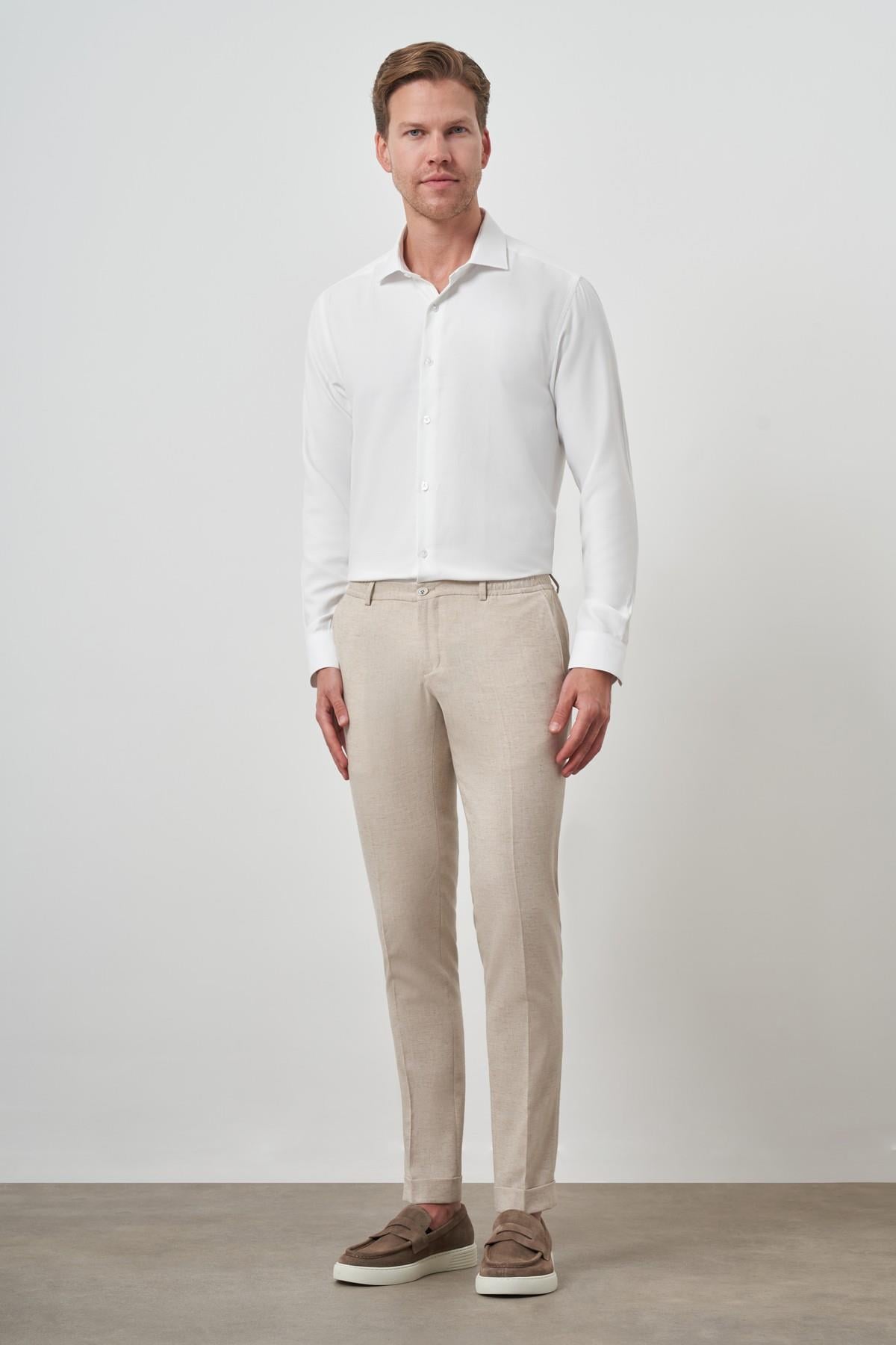 Morven Erkek Bej Trend Tam Lastikli Slim Fit Pantolon
