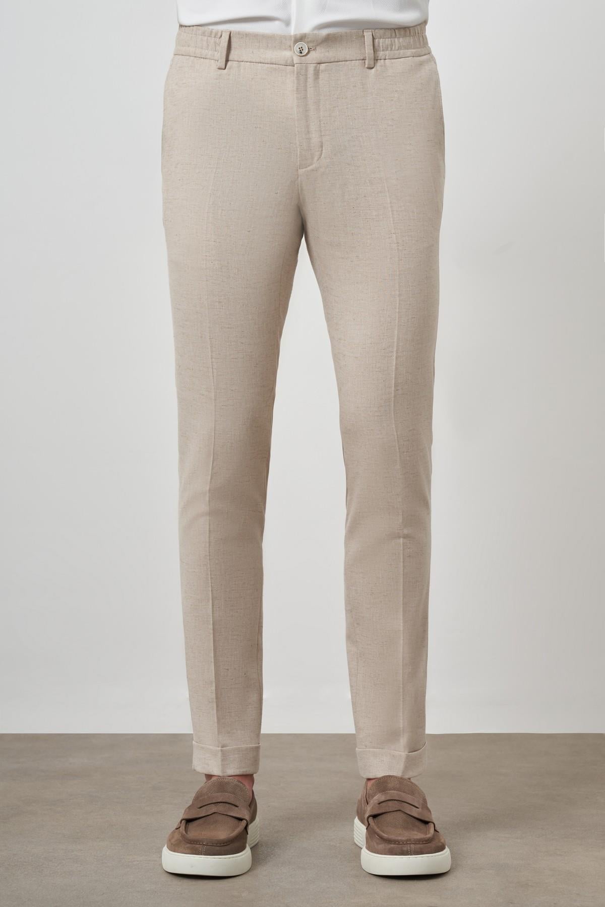 Morven Erkek Bej Trend Tam Lastikli Slim Fit Pantolon