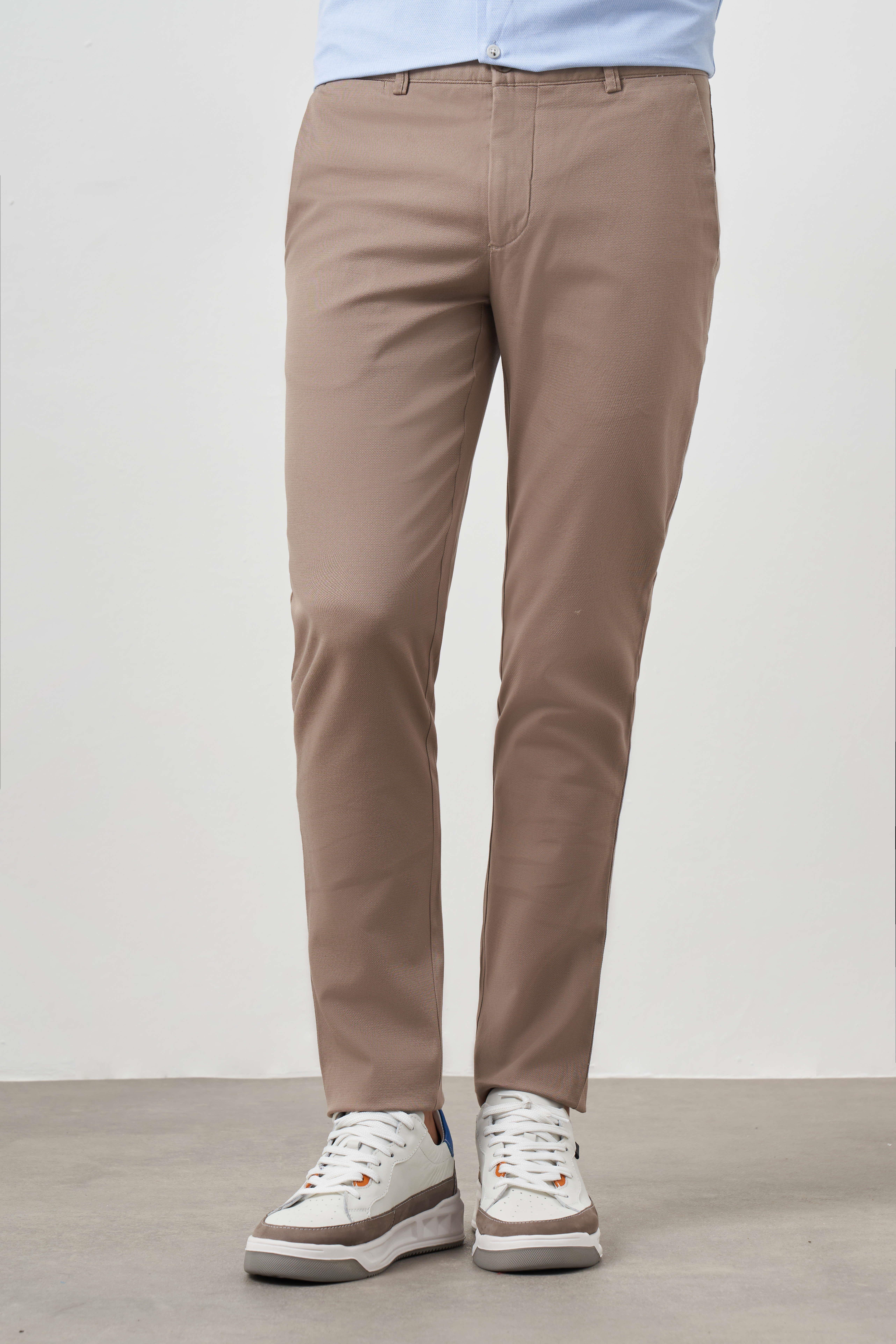 Morven Erkek Bej Yazlık Pamuk Yan Cep Slim Fit Chino Pantolon