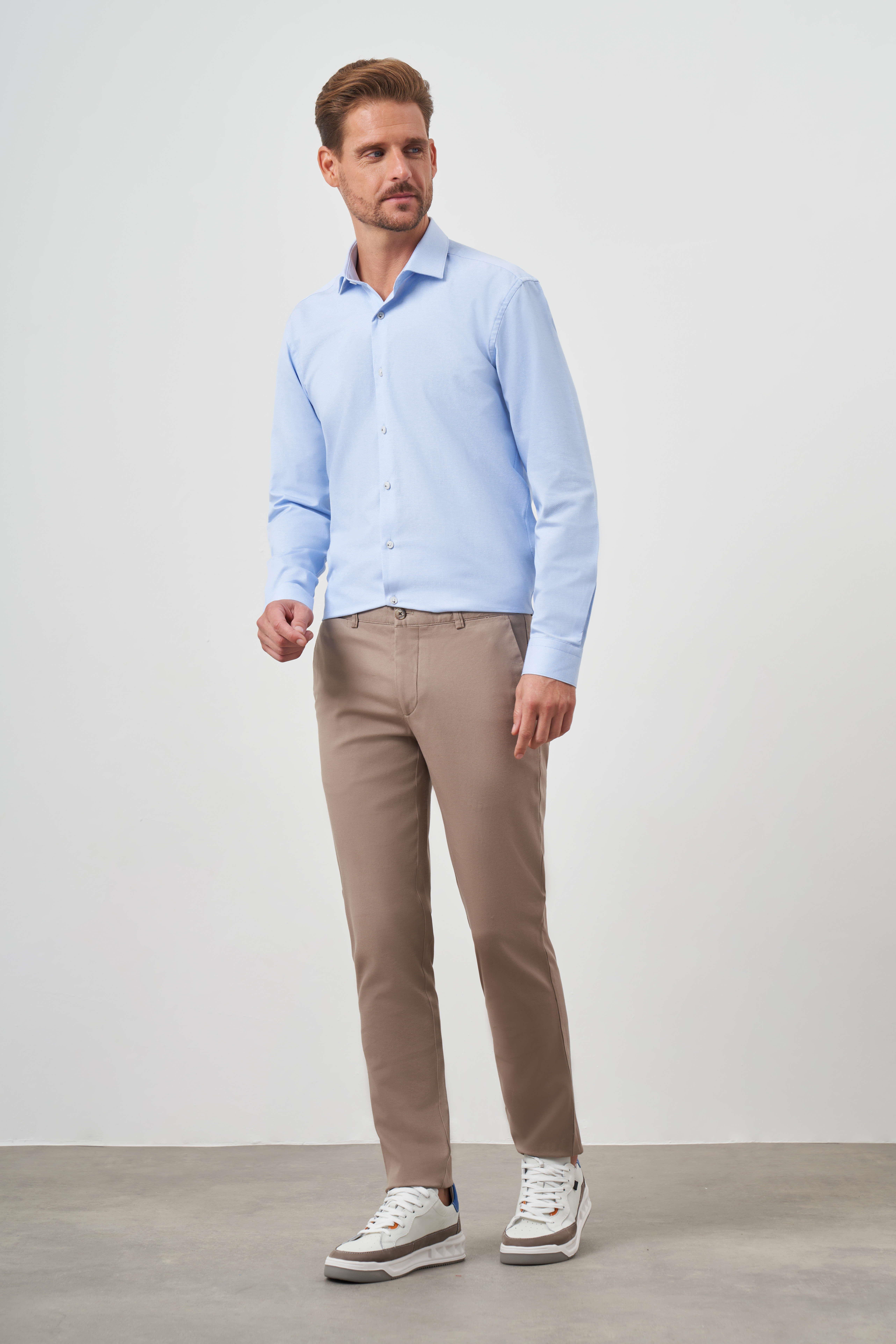 Morven Erkek Bej Yazlık Pamuk Yan Cep Slim Fit Chino Pantolon