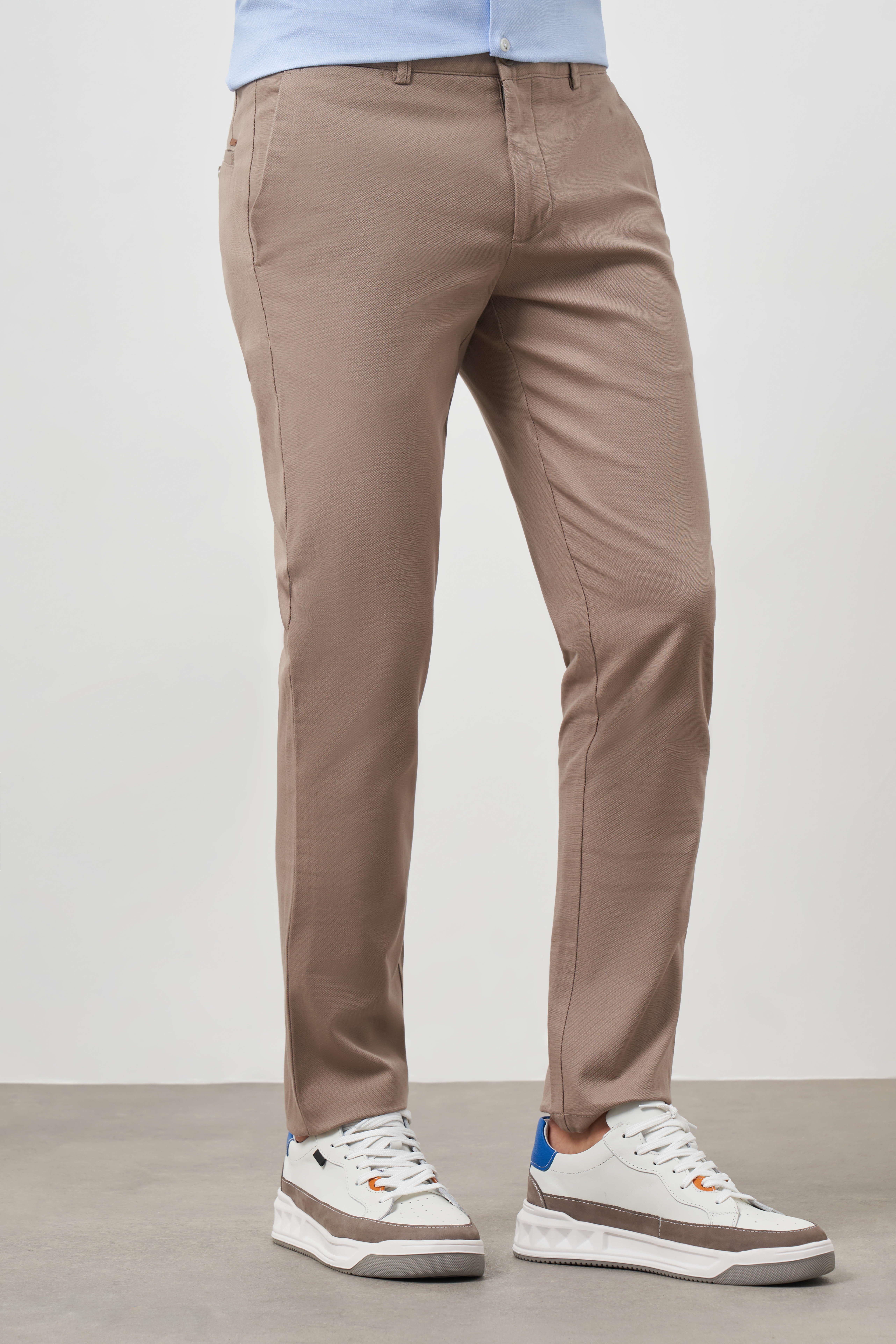 Morven Erkek Bej Yazlık Pamuk Yan Cep Slim Fit Chino Pantolon
