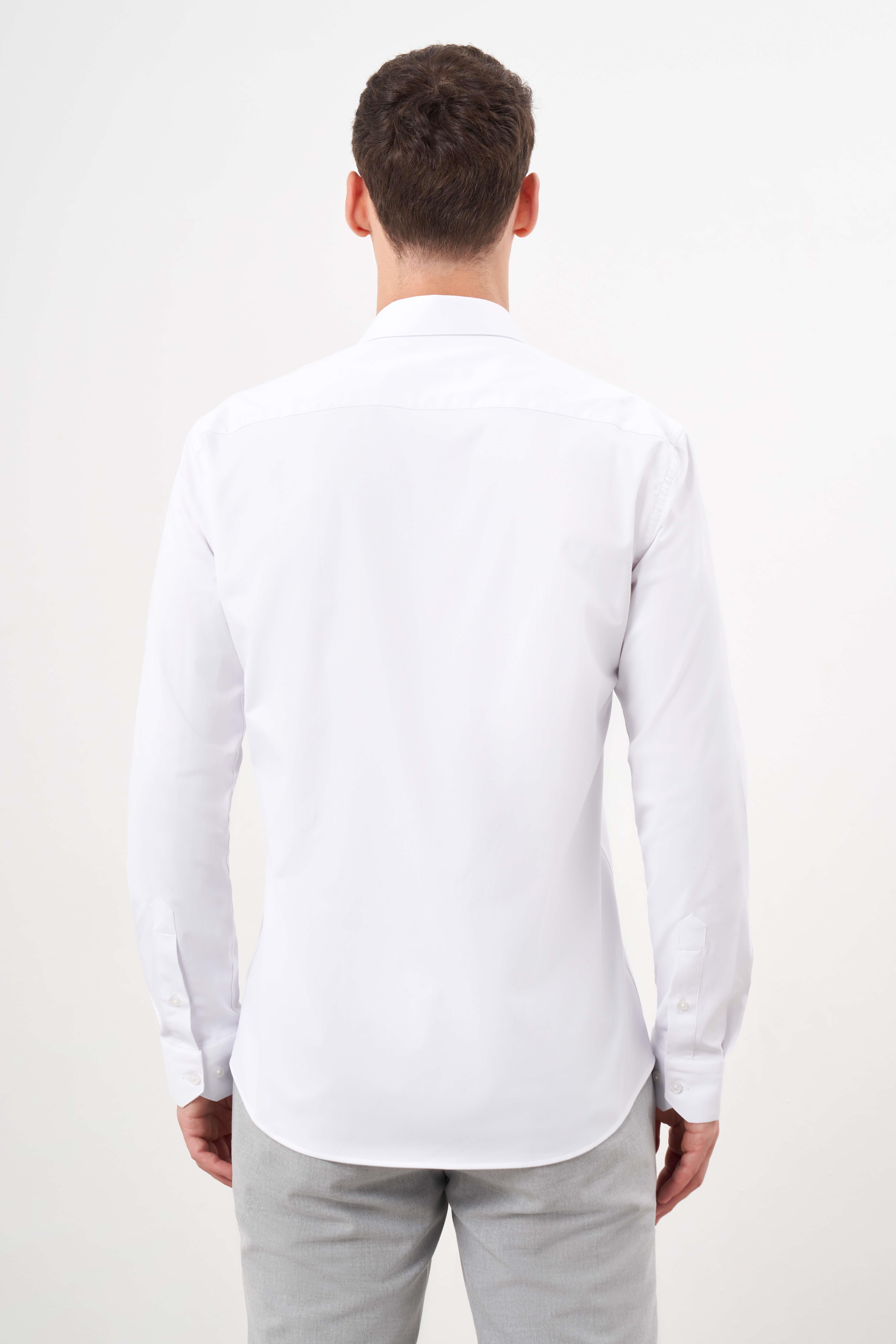Morven Erkek Beyaz Basic Düz Desen İtalyan Yaka Slim Fit Gömlek