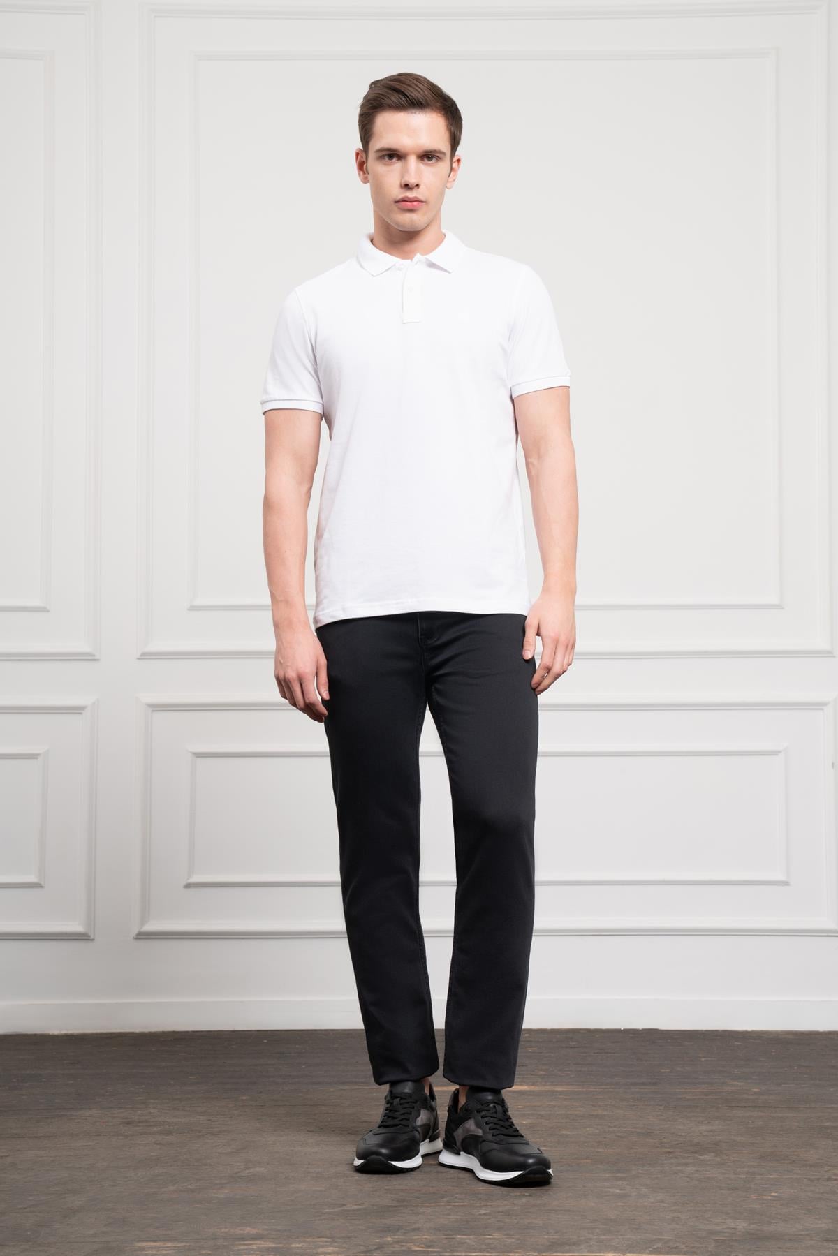 Morven Erkek Beyaz Basic Polo Yaka Dynamic Fit T-Shirt