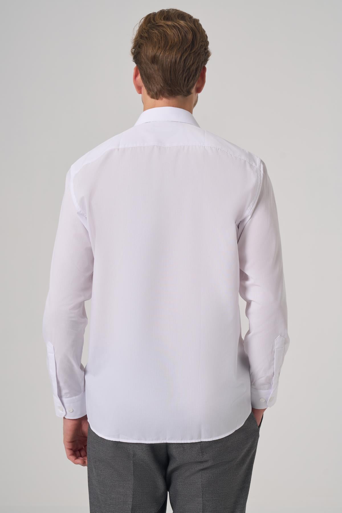 Morven Erkek Beyaz Basic Regular Fit Sert Yaka Cepli Gömlek