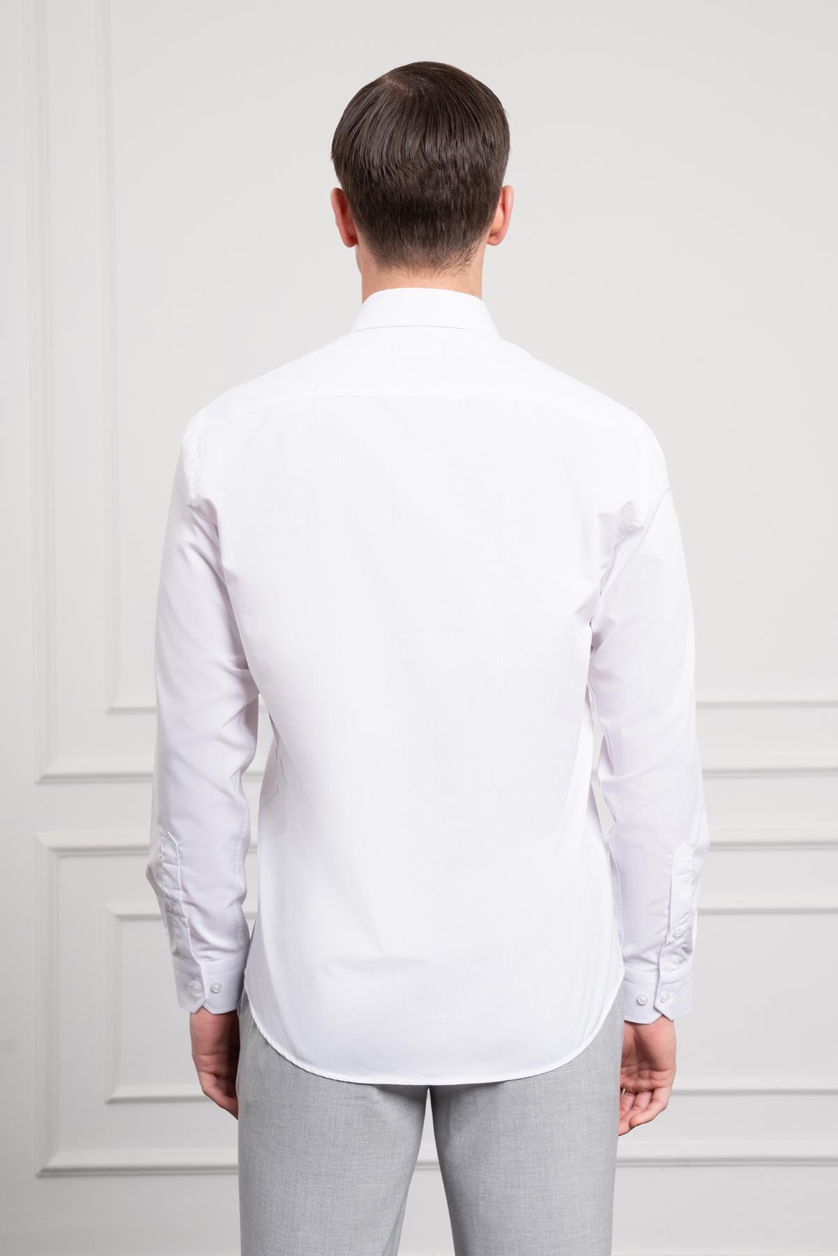 Morven Erkek Beyaz Basic Regular Fit Sert Yaka Cepli Gömlek
