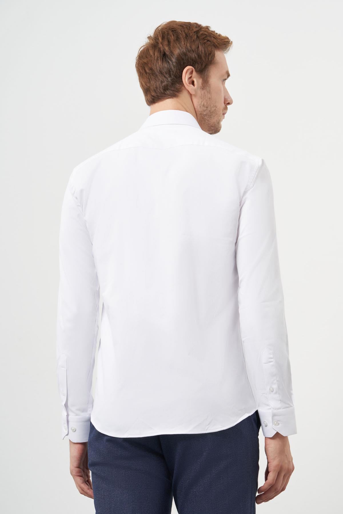 Morven Erkek Beyaz Basic Slim Fit İtalyan Yaka Gömlek