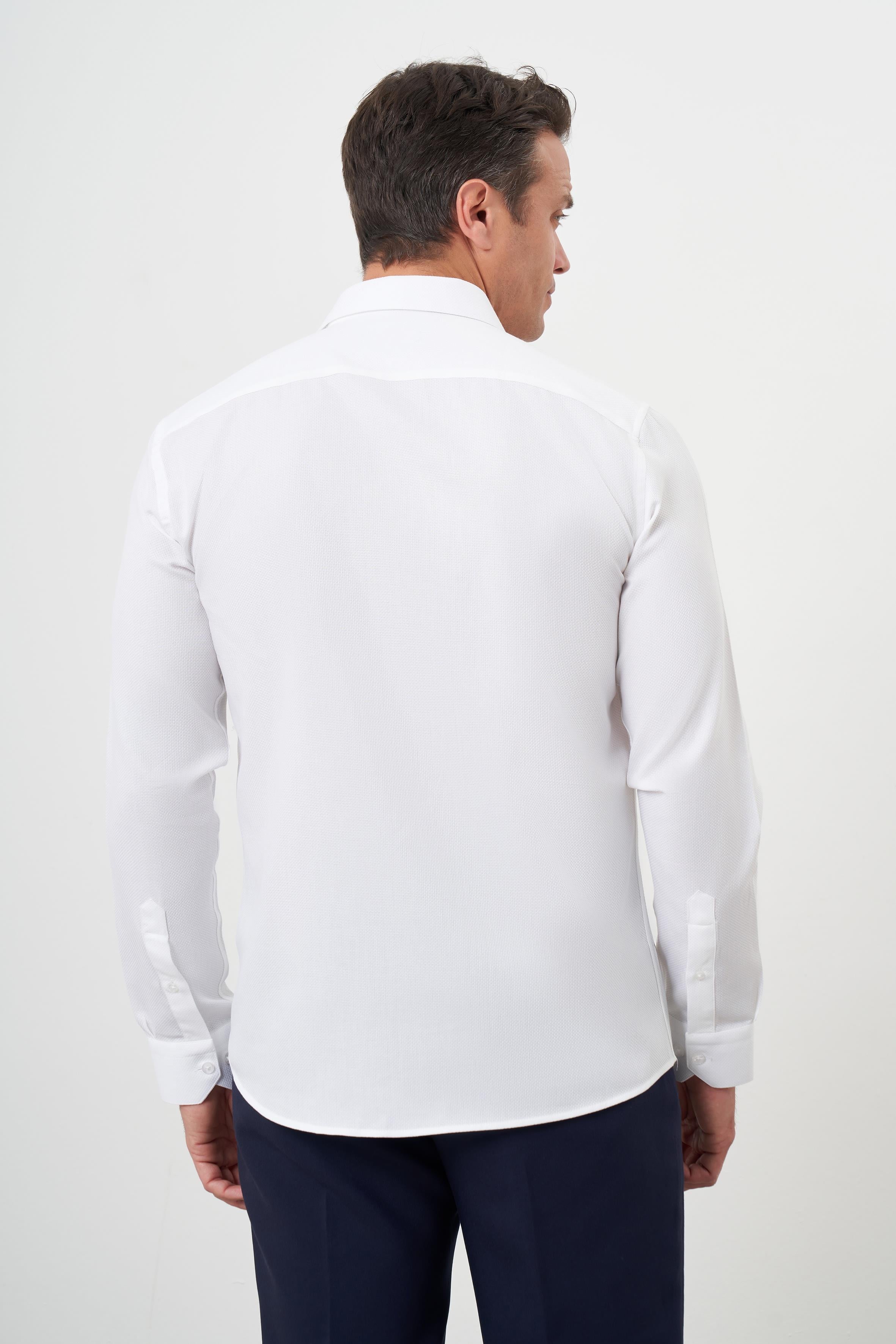 Morven Erkek Beyaz Pamuk Baskılı Desenli  İtalyan Yaka Slim Fit Gömlek