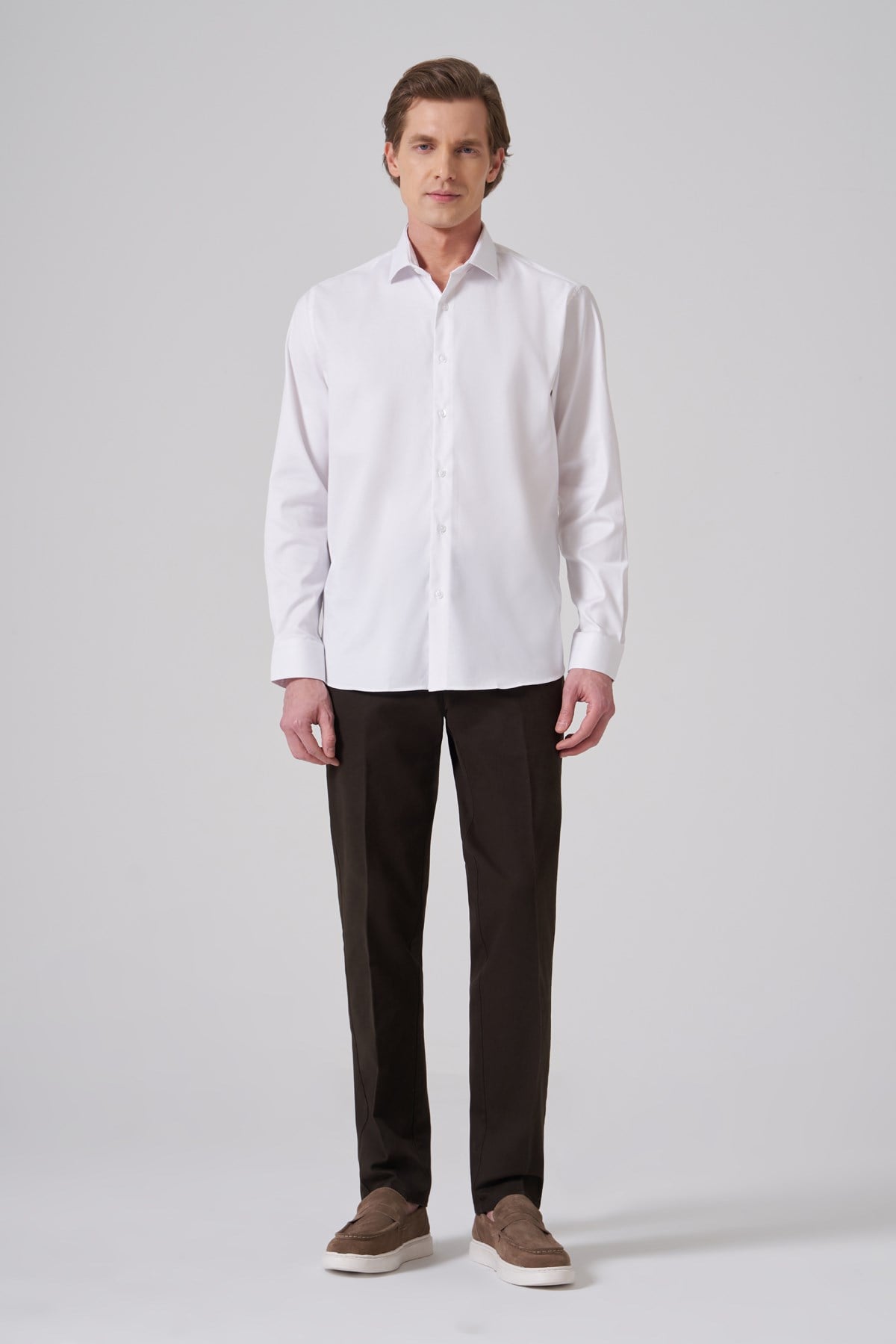 Morven Erkek Beyaz Pamuk Trend Slim Fit İtalyan Yaka Gömlek