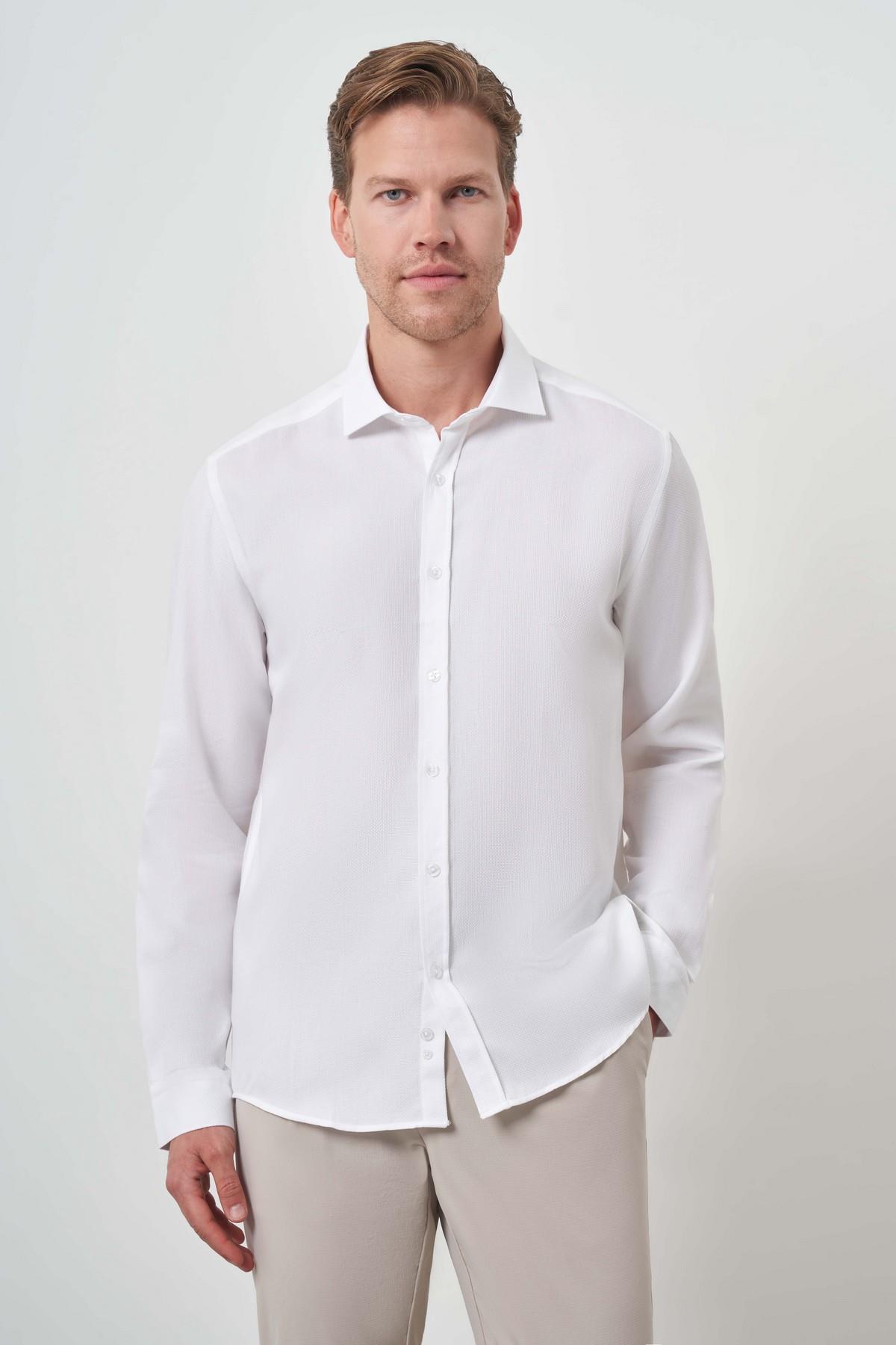 Morven Erkek Beyaz Pamuk Trend Slim Fit İtalyan Yaka Gömlek