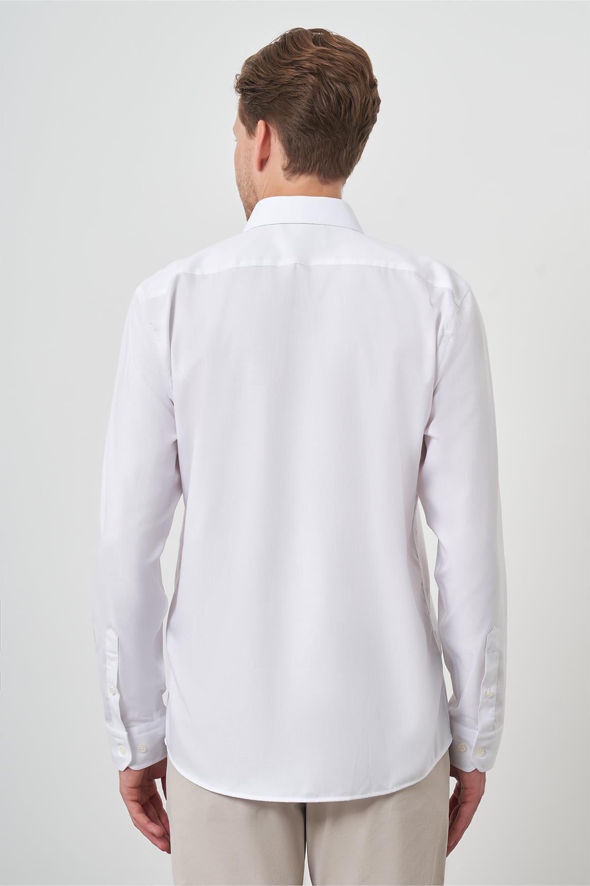 Morven Erkek Beyaz Pamuk Trend Slim Fit Dar Kesim Non Iron Gömlek