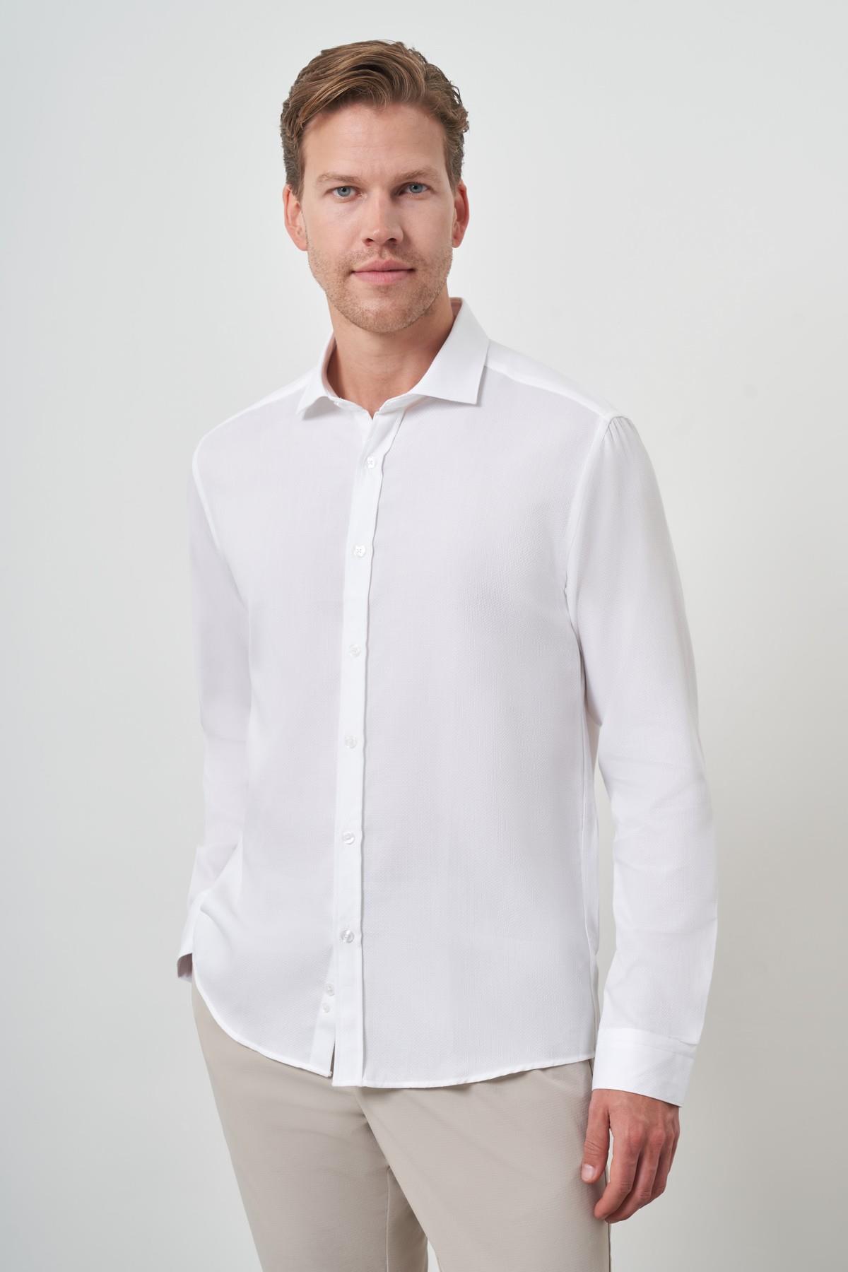 Morven Erkek Beyaz Pamuk Trend Slim Fit İtalyan Yaka Gömlek