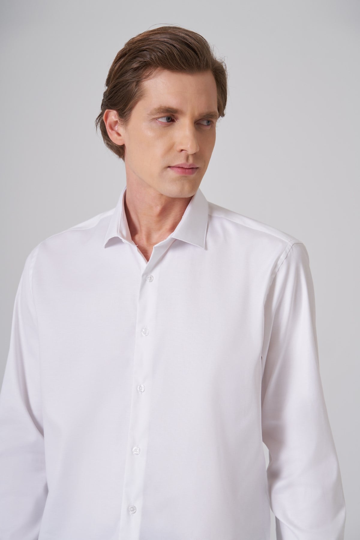 Morven Erkek Beyaz Pamuk Trend Slim Fit İtalyan Yaka Gömlek