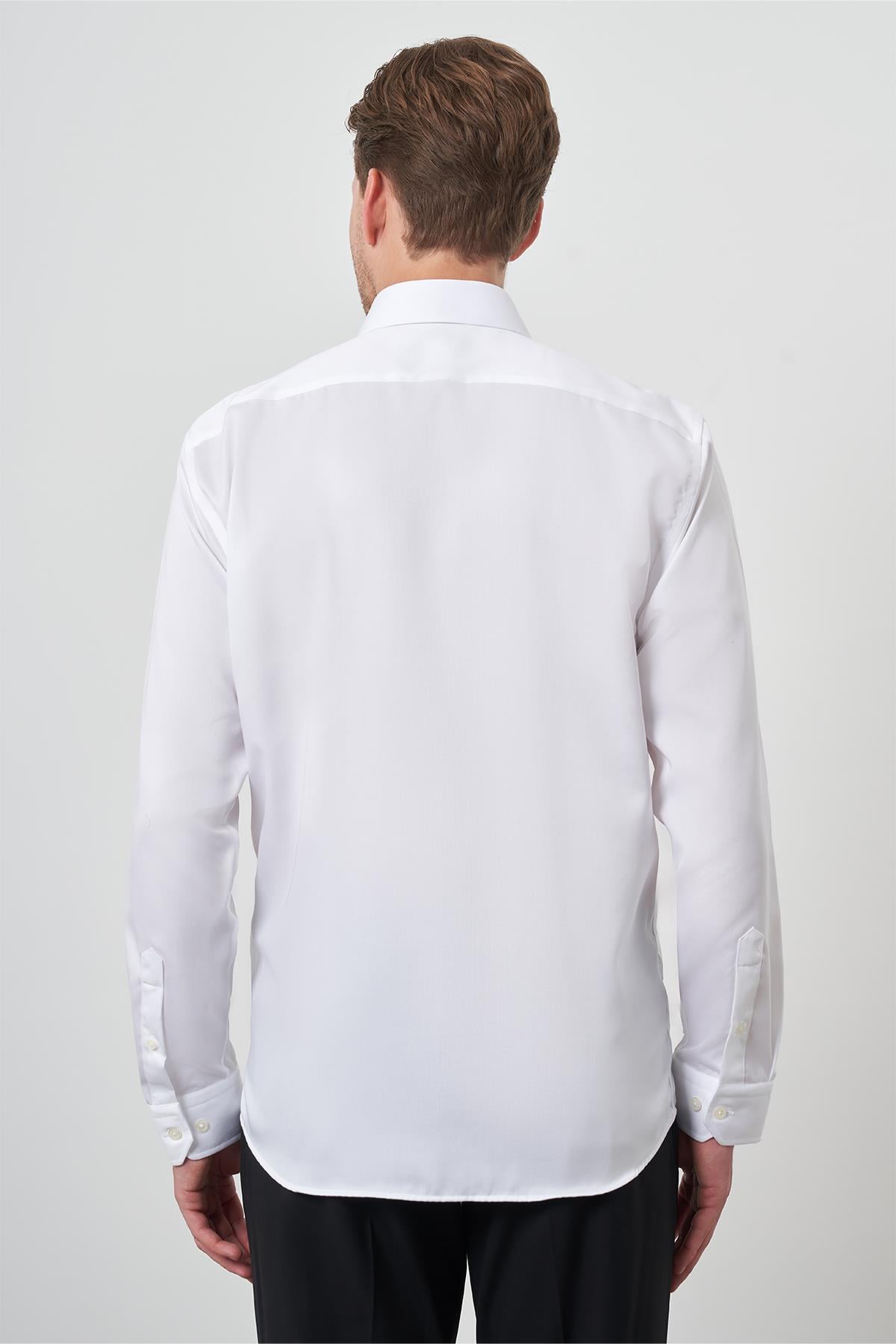 Morven Erkek Beyaz Pamuk Trend Slim Fit Dar Kesim Non Iron Gömlek
