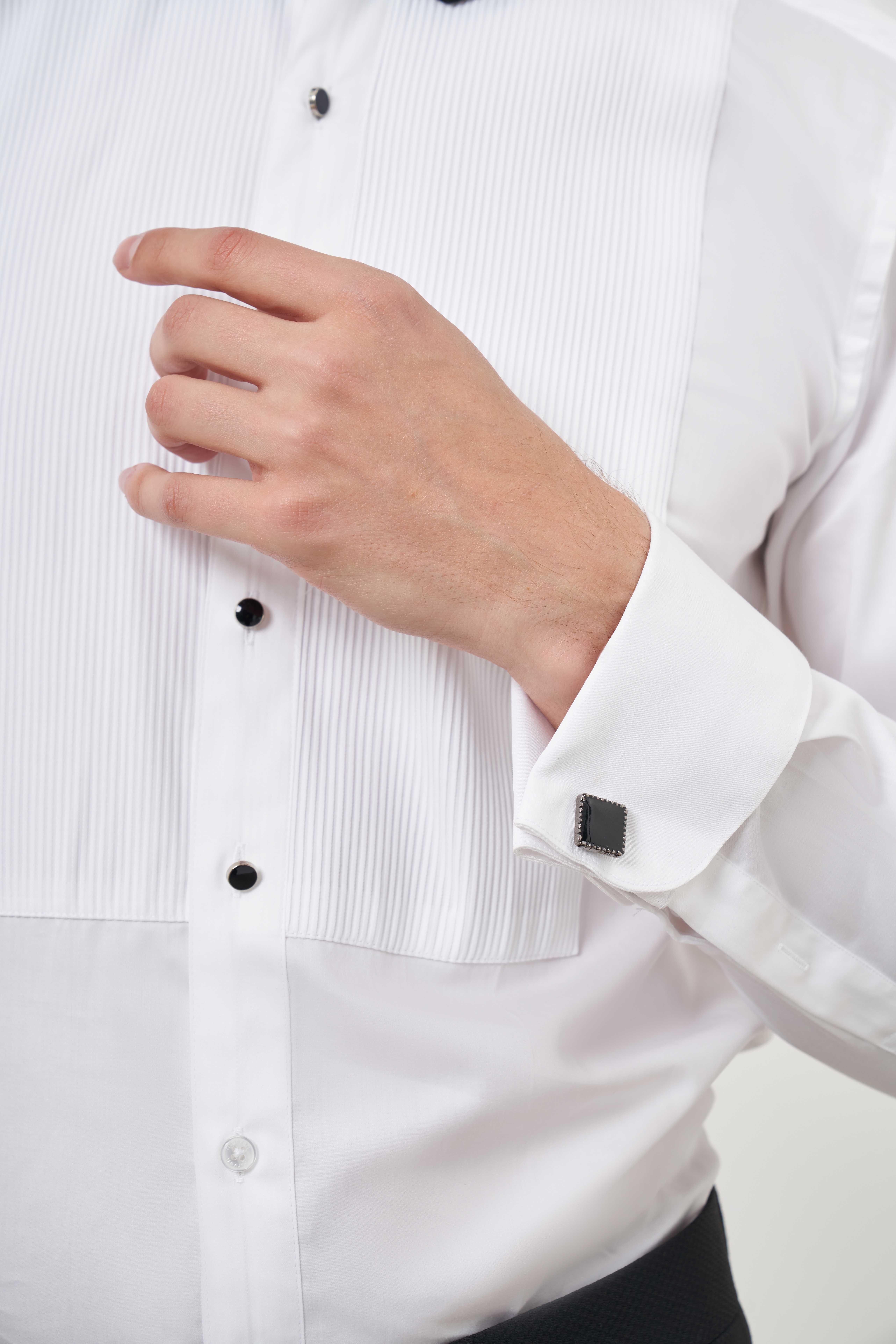 Morven Erkek Beyaz Piliseli Ata Yaka Slim Fit Gömlek