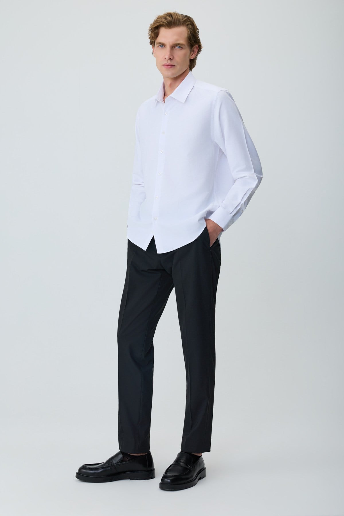 Morven Erkek Beyaz Polyester Trend Desenli Dynamic Fit İtalyan Yaka Gömlek
