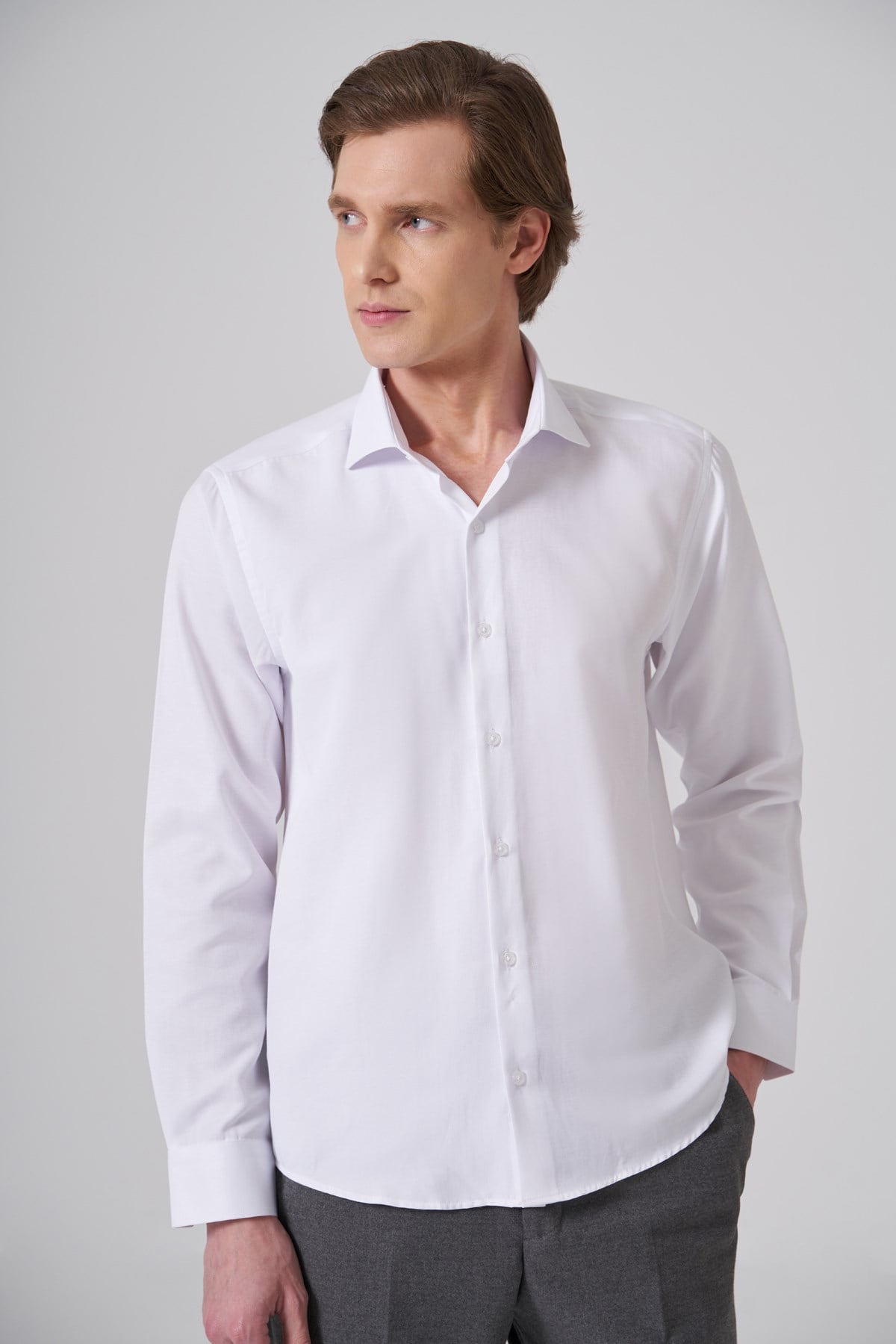Morven Erkek Beyaz Polyester Trend Slim Fit Tam İtalyan Yaka Gömlek