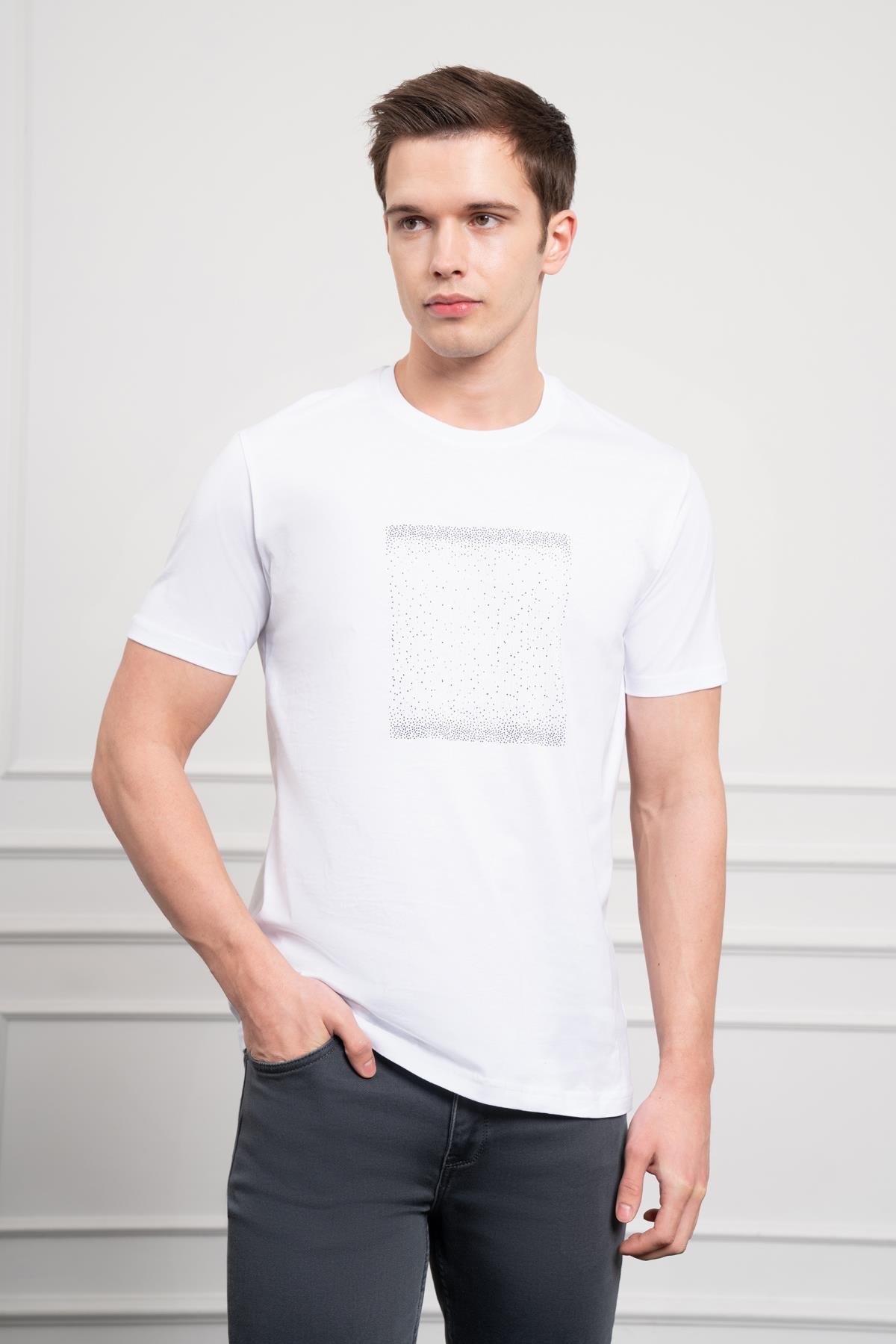 Morven Erkek Beyaz Trend Bisiklet Yaka Dinamik Fit Pamuk T-Shirt