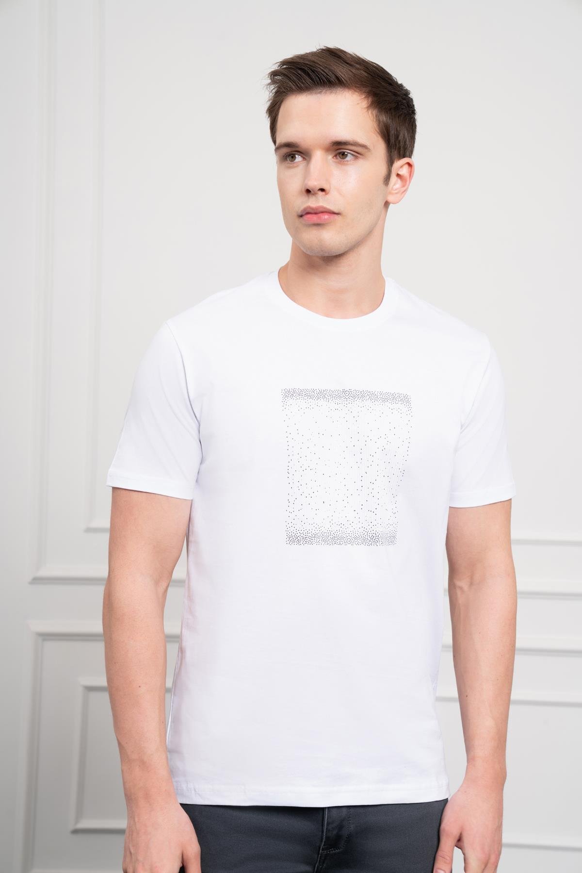 Morven Erkek Beyaz Trend Bisiklet Yaka Dinamik Fit Pamuk T-Shirt