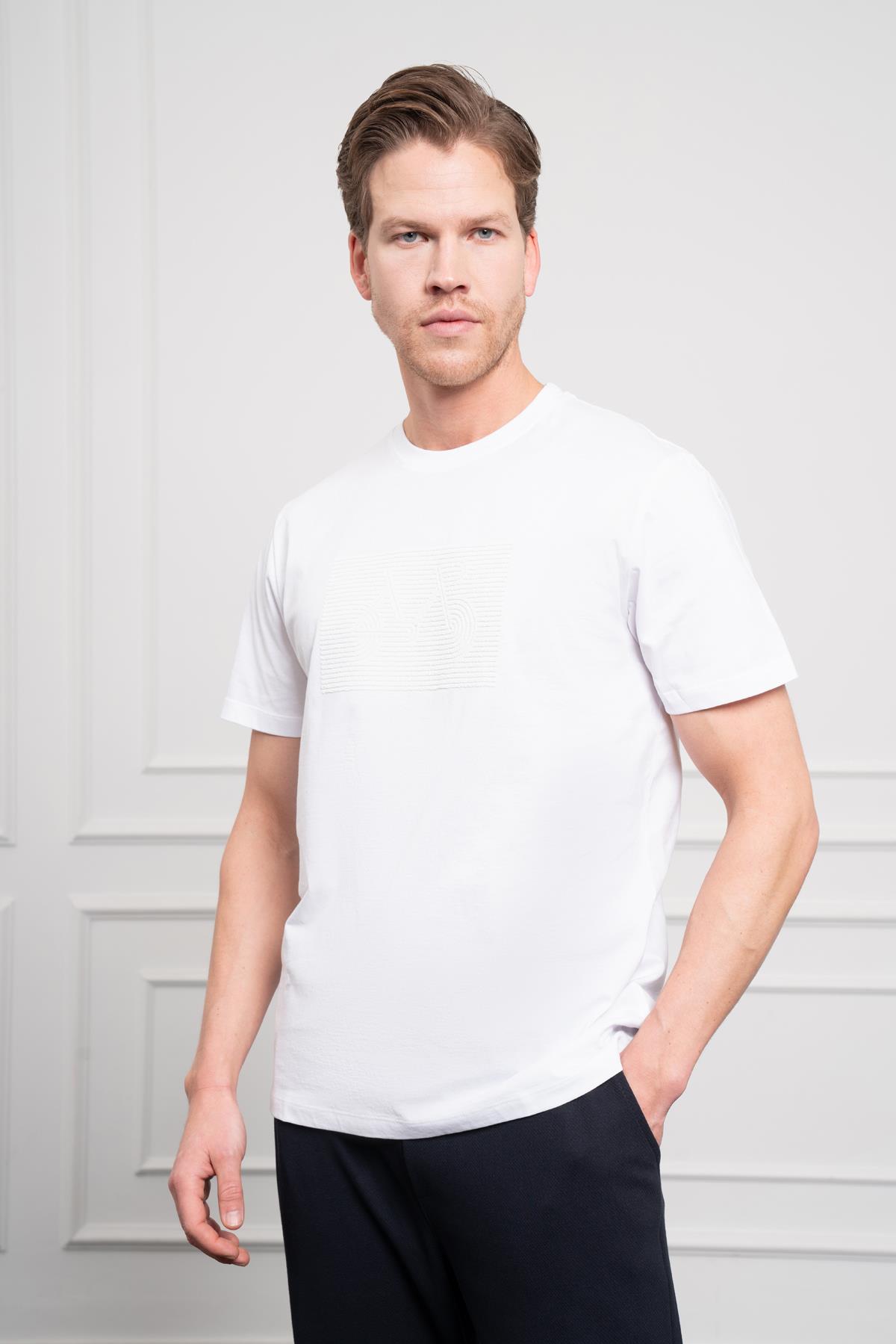 Morven Erkek Beyaz Trend Bisiklet Yaka Dinamik Fit Pamuk T-Shirt