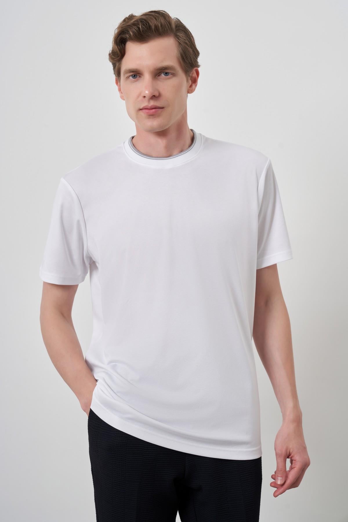 Morven Erkek Beyaz Trend Bisiklet Yaka T-Shirt