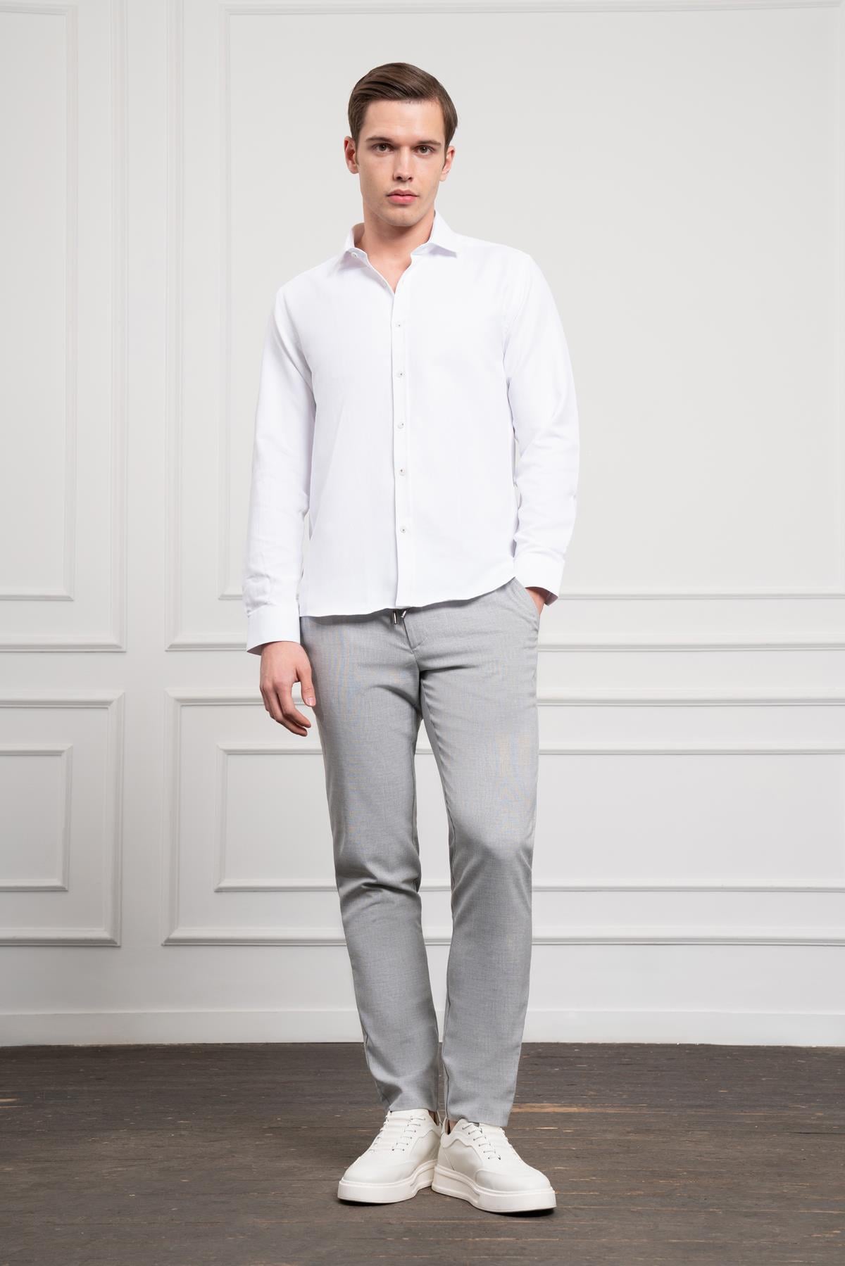 Morven Erkek Beyaz Trend İtalyan Yaka  Slim Fit Dar Kesim Gömlek