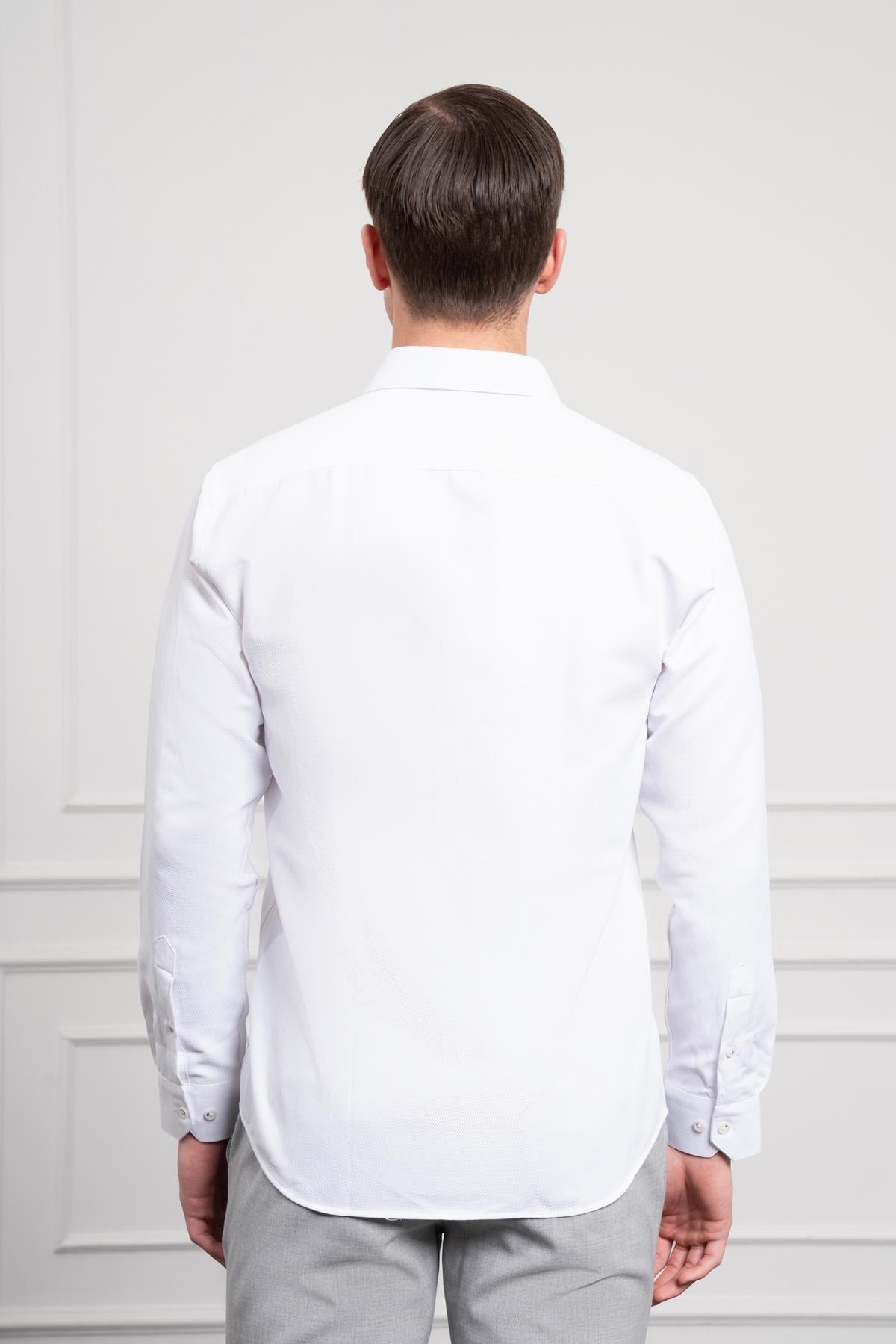 Morven Erkek Beyaz Trend İtalyan Yaka  Slim Fit Dar Kesim Gömlek