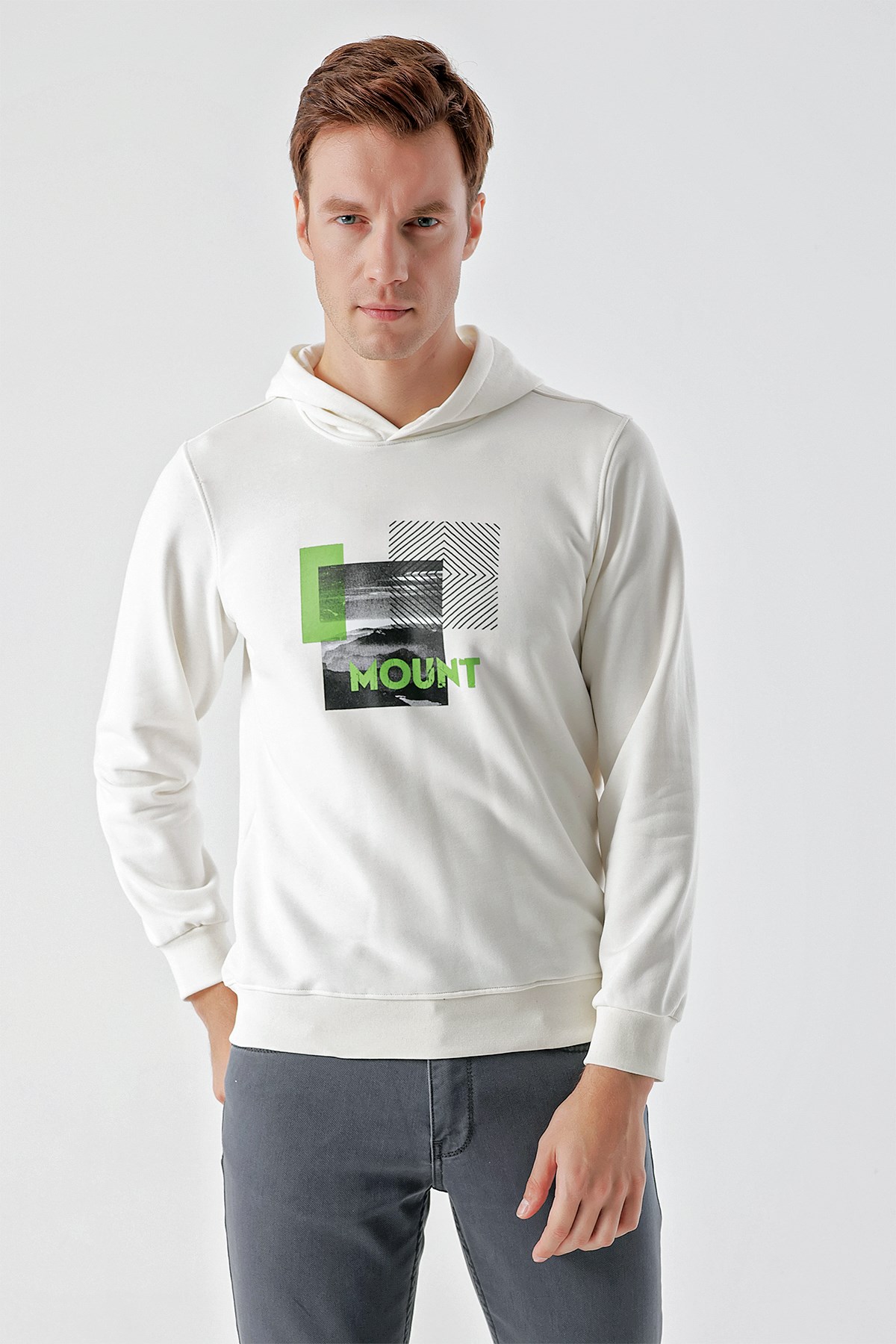 Morven Erkek Beyaz Trend Kapüşonlu Sweat-Shirt