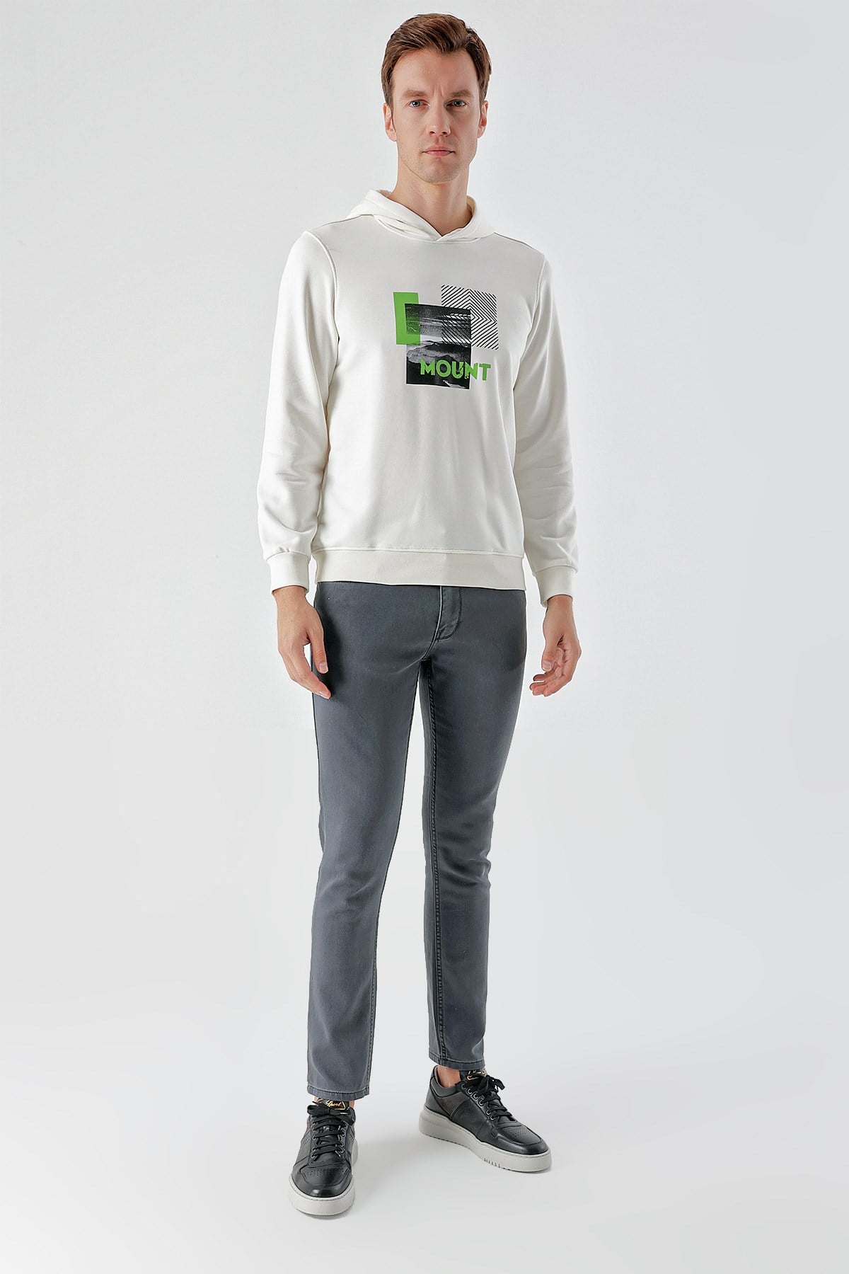 Morven Erkek Beyaz Trend Kapüşonlu Sweat-Shirt